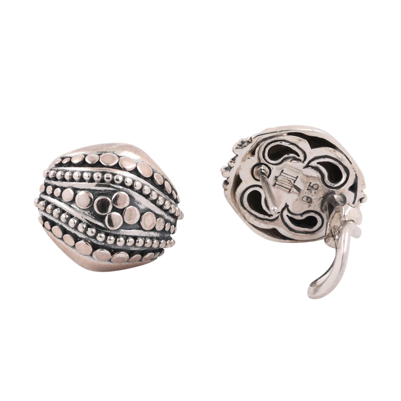 John Hardy Jaisalmer Domed Dot Collection Earrings Sterling Silver Omegas 0.47"