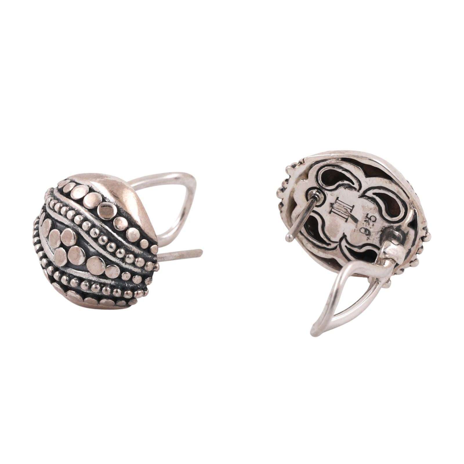 John Hardy Jaisalmer Domed Dot Collection Earrings Sterling Silver Omegas 0.47"