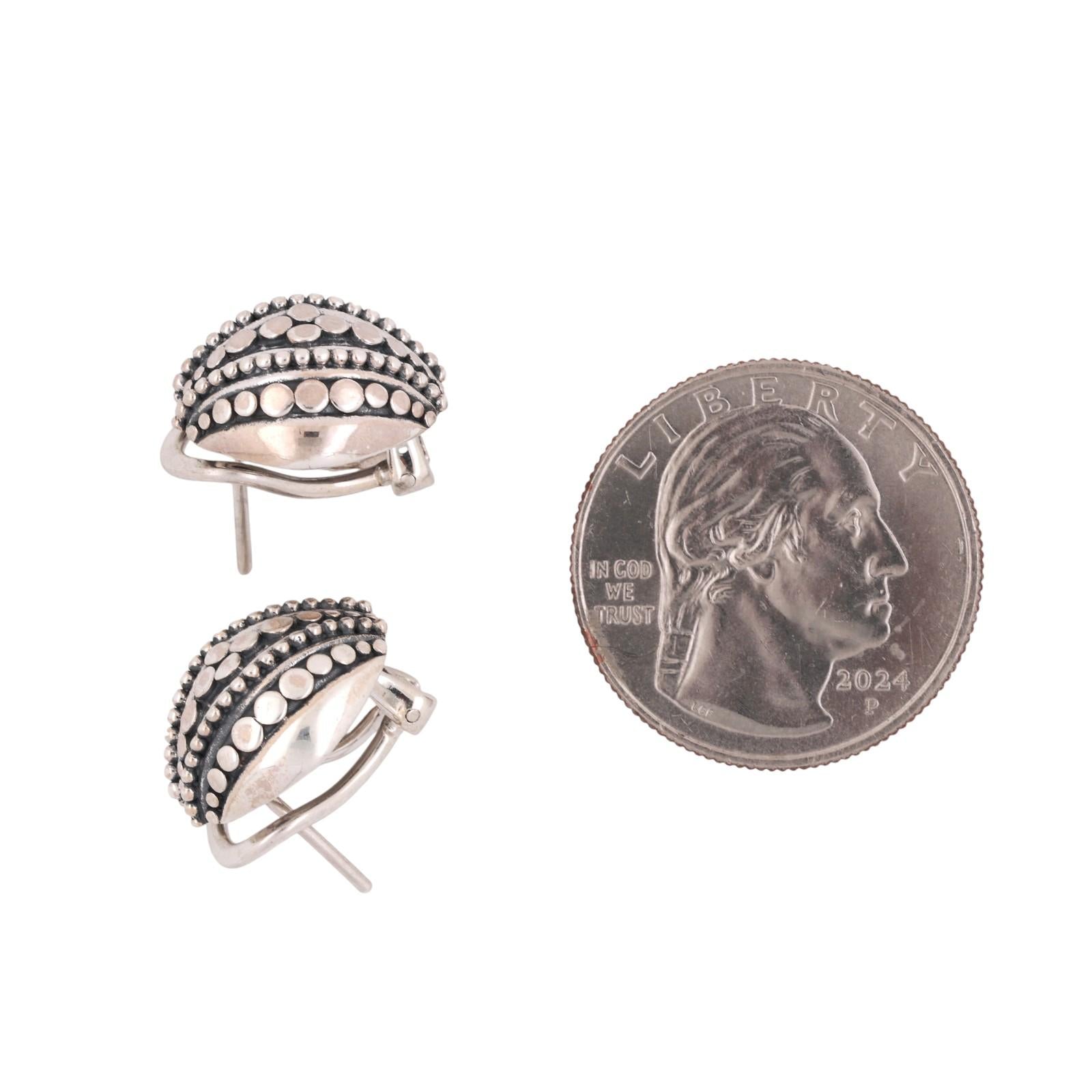 John Hardy Jaisalmer Domed Dot Collection Earrings Sterling Silver Omegas 0.47"