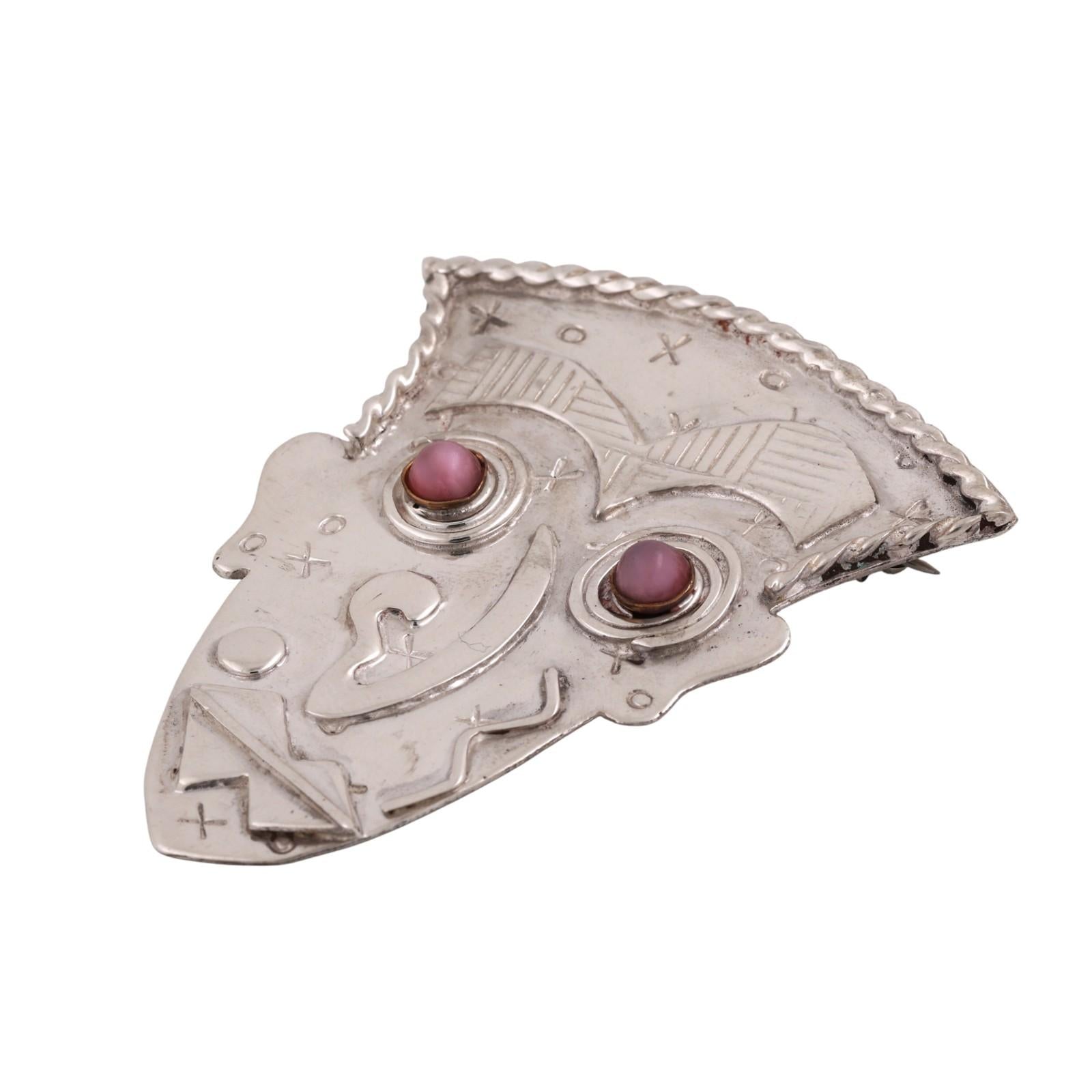 Vintage Signed Mask Pin by Artisan Deborah Roberts Sterling Silver 2.30"