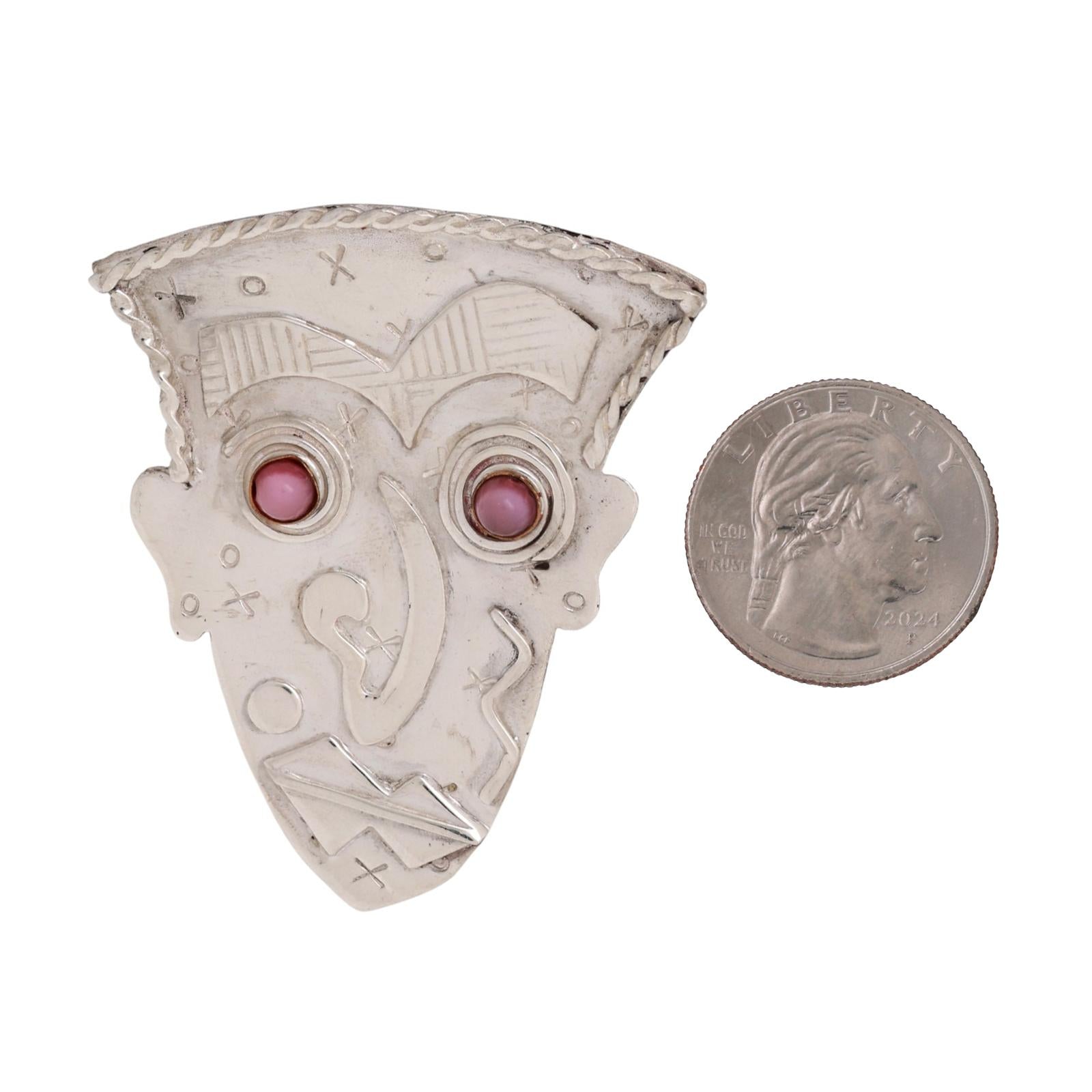 Vintage Signed Mask Pin by Artisan Deborah Roberts Sterling Silver 2.30"