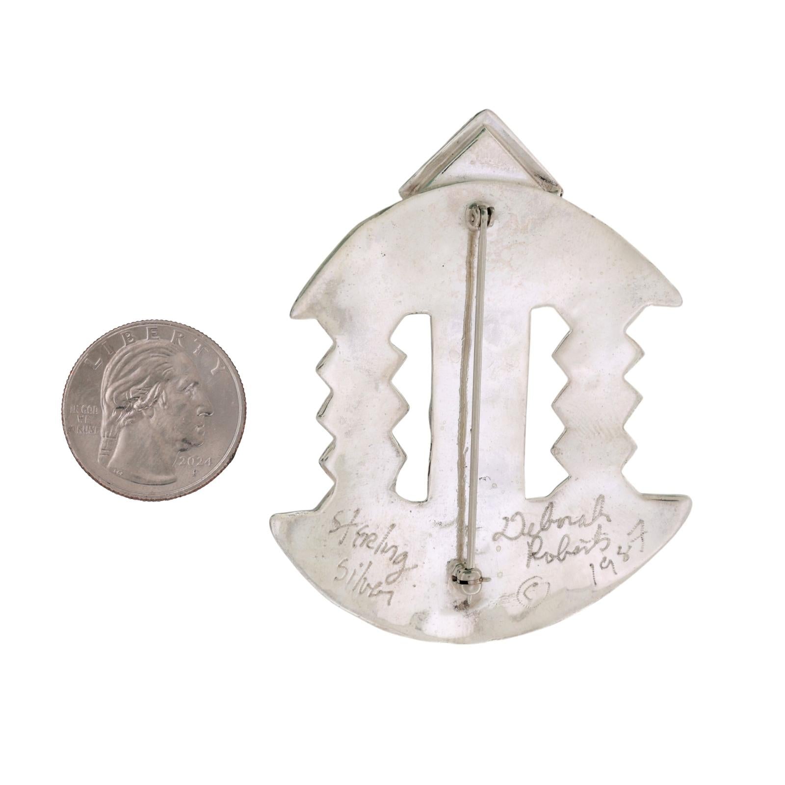 Vintage Signed Sterling Silver Modernist Pin by Artisan Deborah Roberts 2.70"