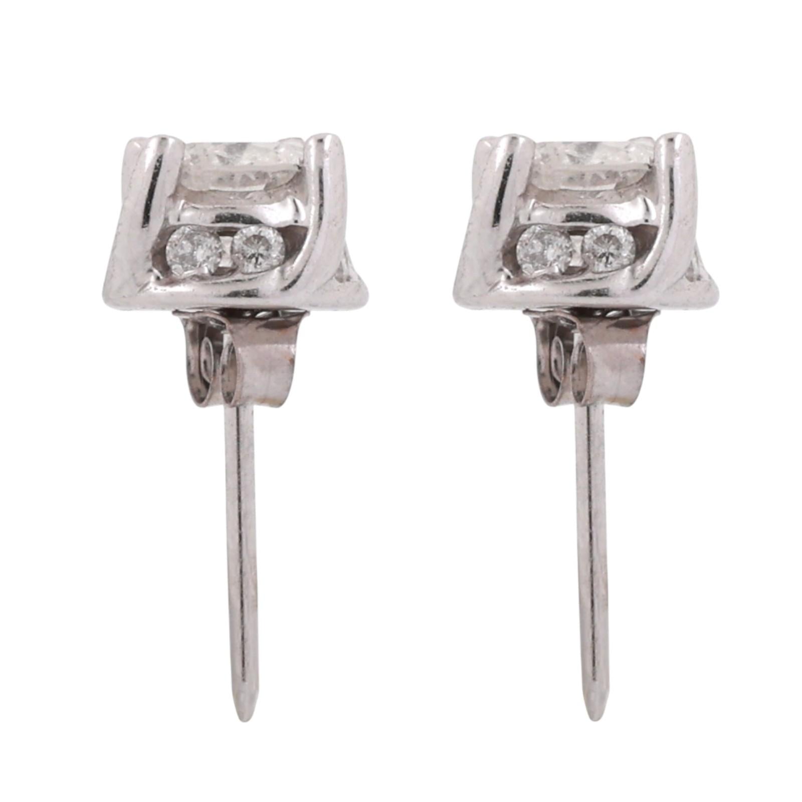 0.86 TW Round Diamond Stud Earrings With Accents 14K White Gold 4-Prong Setting