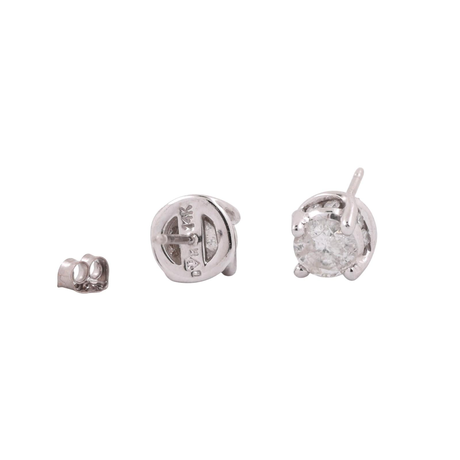 0.86 TW Round Diamond Stud Earrings With Accents 14K White Gold 4-Prong Setting