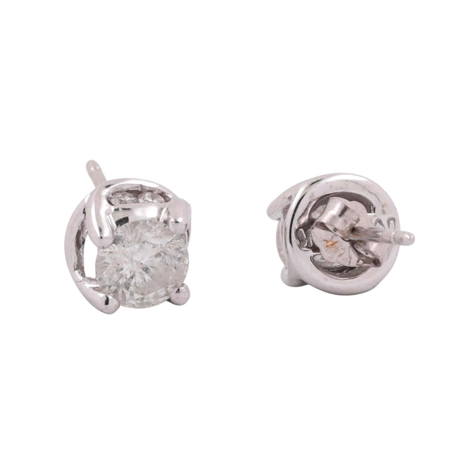 0.86 TW Round Diamond Stud Earrings With Accents 14K White Gold 4-Prong Setting