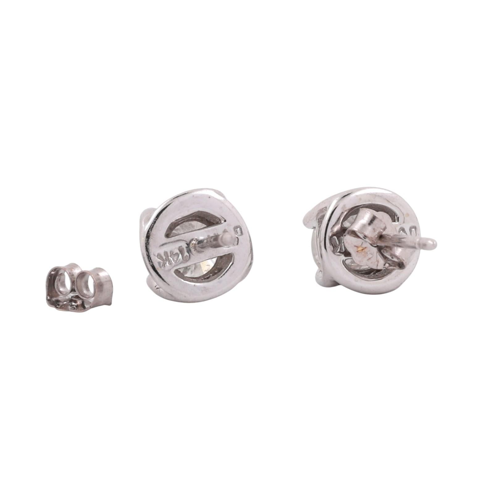 0.86 TW Round Diamond Stud Earrings With Accents 14K White Gold 4-Prong Setting