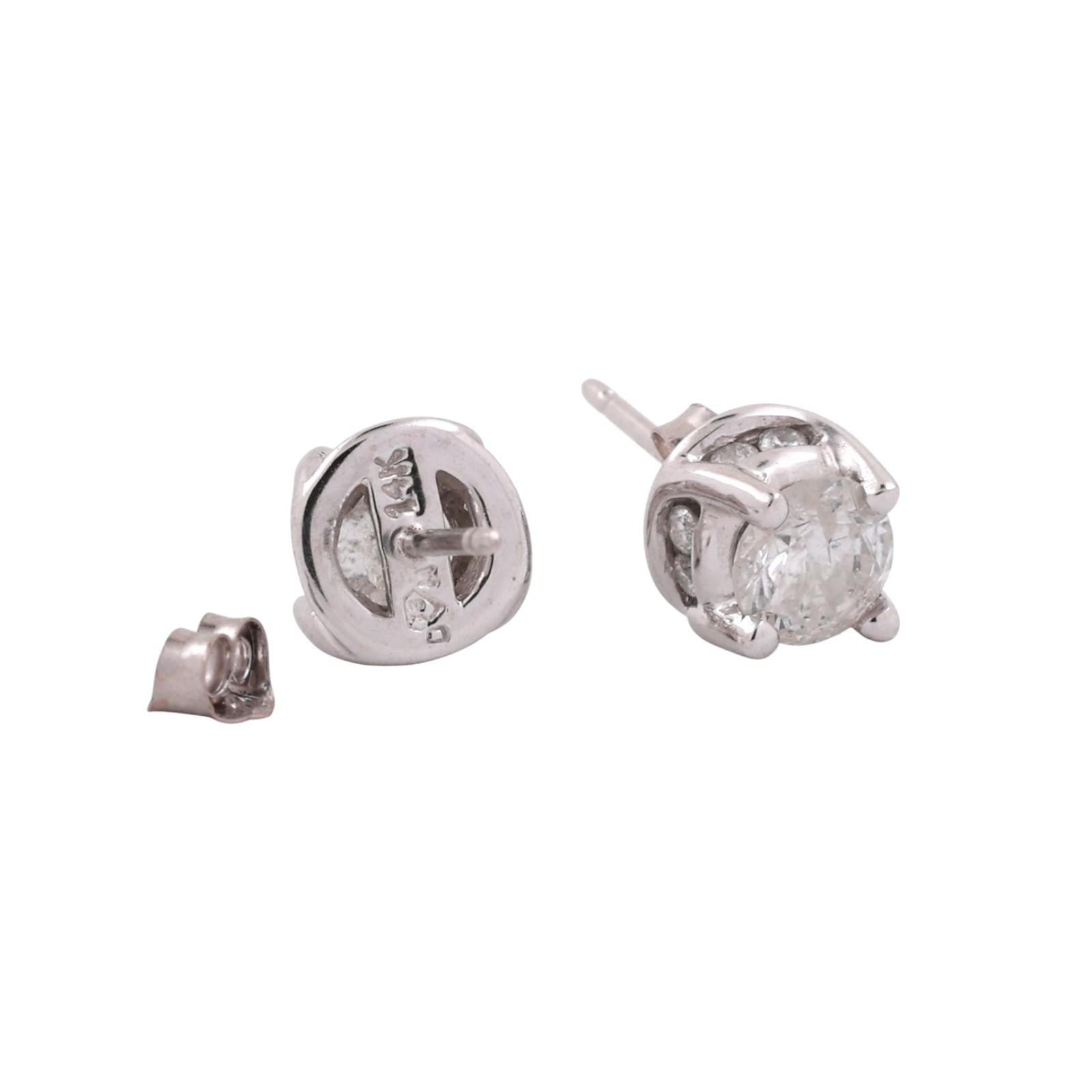 0.86 TW Round Diamond Stud Earrings With Accents 14K White Gold 4-Prong Setting