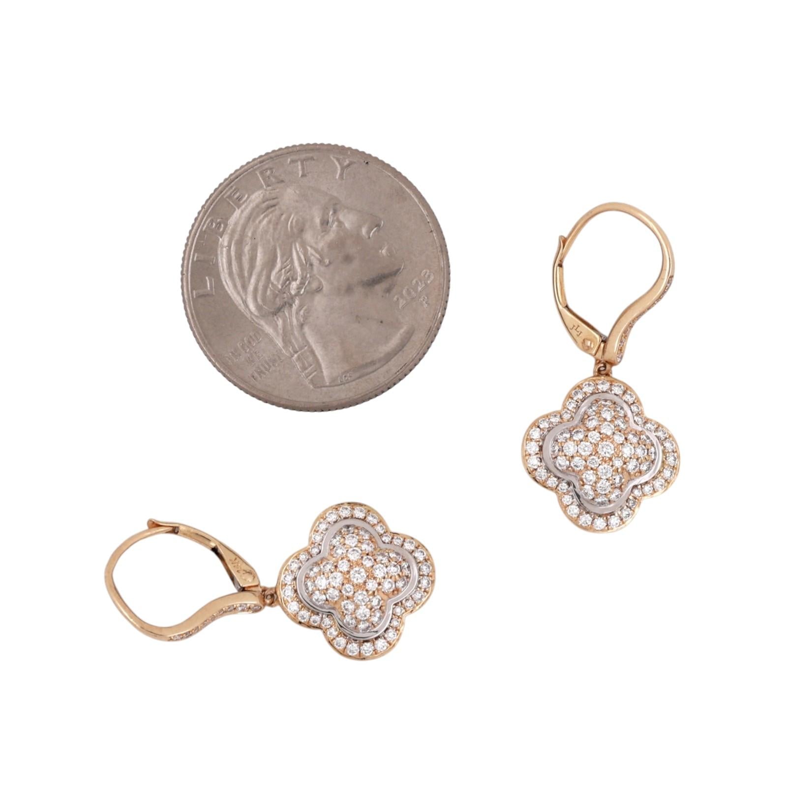 1.75 TW Cluster Diamond Clover Drop Dangle Earrings 14K Gold 1.10" Ladies Estate