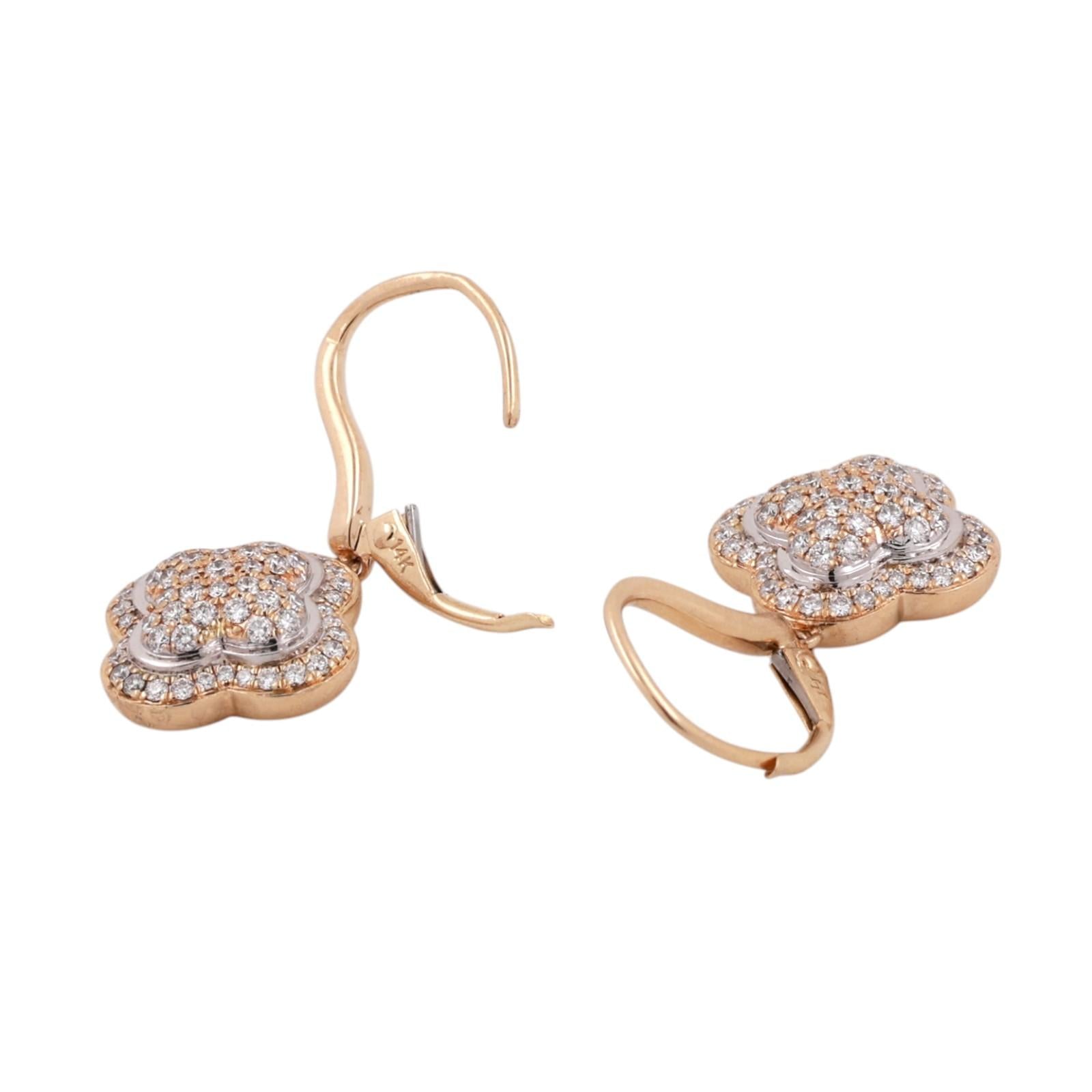 1.75 TW Cluster Diamond Clover Drop Dangle Earrings 14K Gold 1.10" Ladies Estate