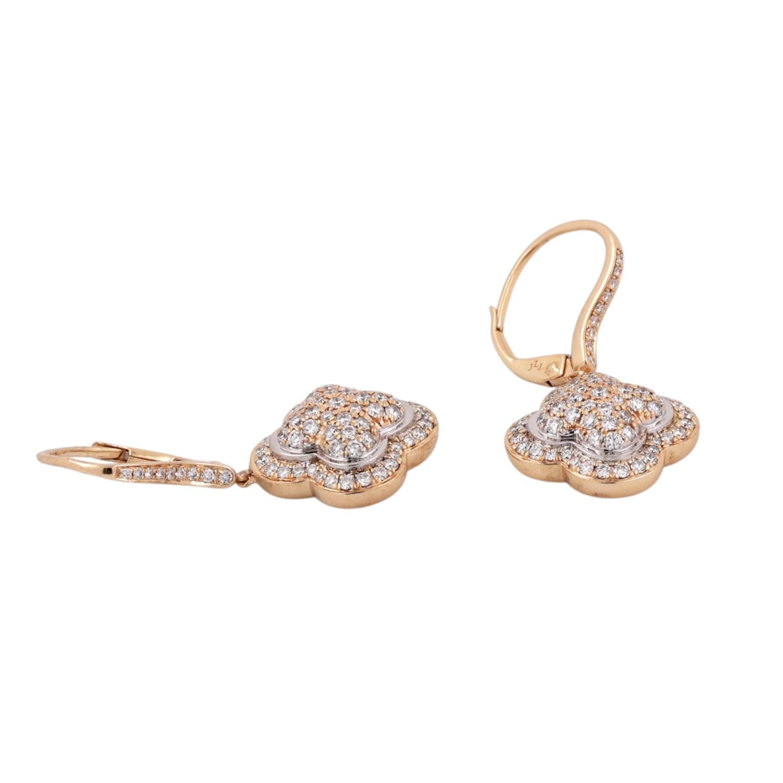 1.75 TW Cluster Diamond Clover Drop Dangle Earrings 14K Gold 1.10" Ladies Estate