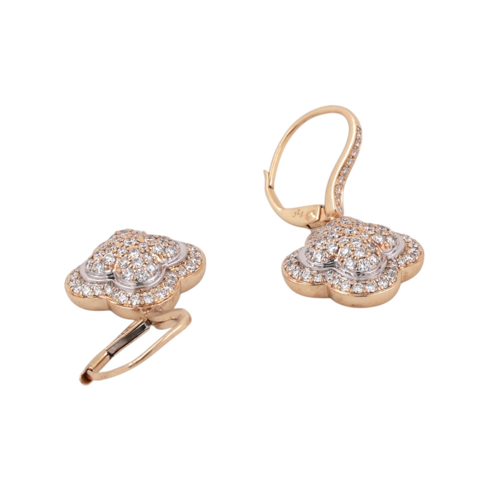 1.75 TW Cluster Diamond Clover Drop Dangle Earrings 14K Gold 1.10" Ladies Estate