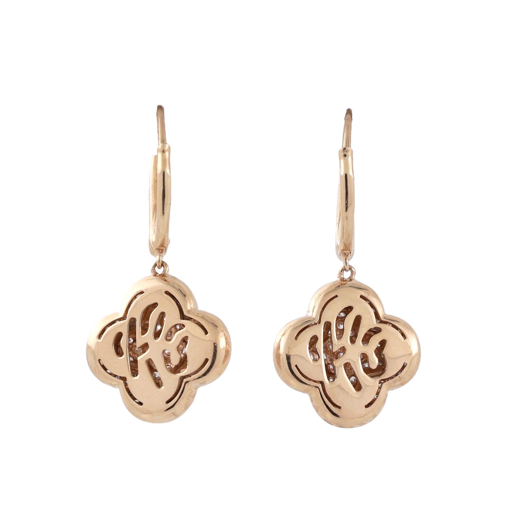 1.75 TW Cluster Diamond Clover Drop Dangle Earrings 14K Gold 1.10" Ladies Estate