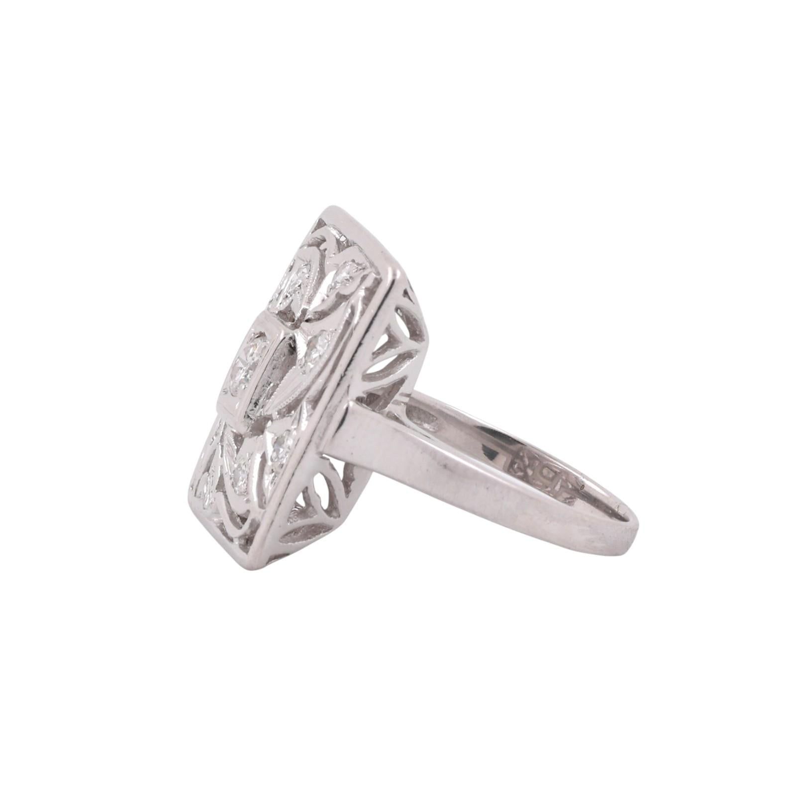 Vintage Diamond Square Filigree Ring White Gold 0.38 TW Size 7 Ladies Estate