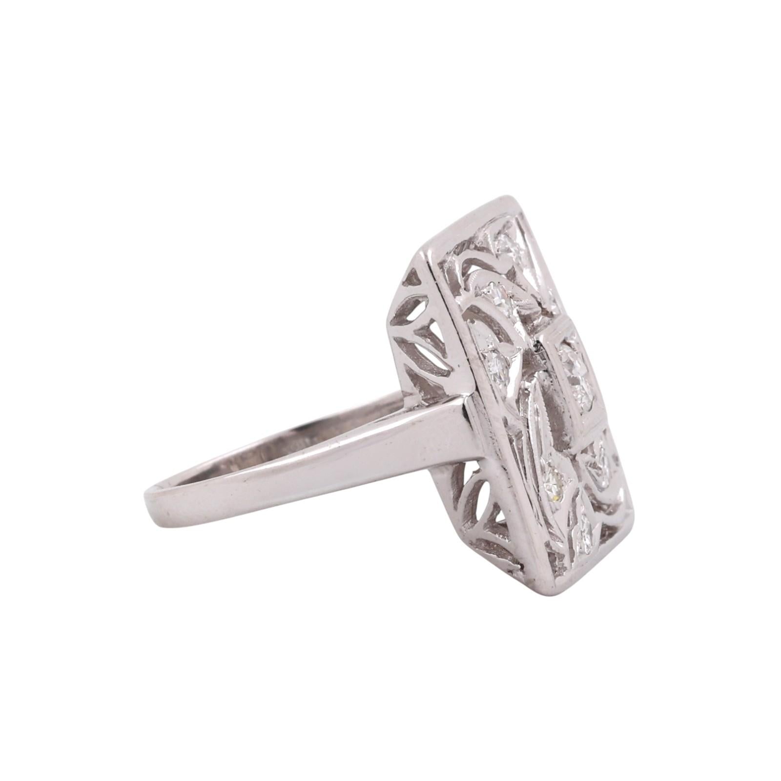 Vintage Diamond Square Filigree Ring White Gold 0.38 TW Size 7 Ladies Estate