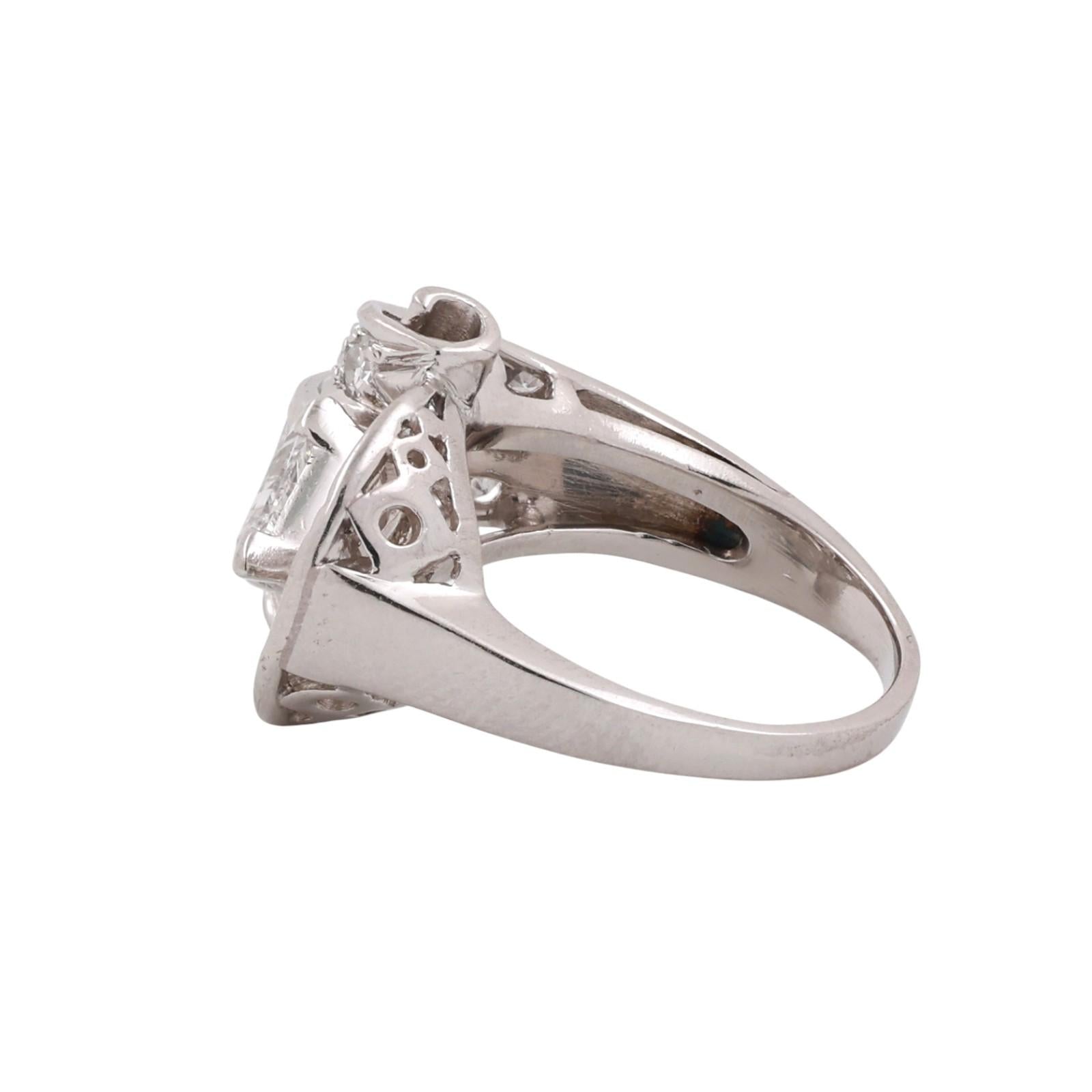 Vintage Platinum Diamond Statement Ring 1.65 TW Round Baguette Diamonds SZ 7.25