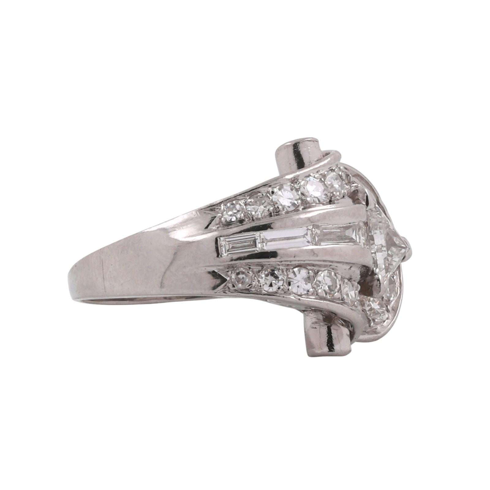Vintage Platinum Diamond Statement Ring 1.65 TW Round Baguette Diamonds SZ 7.25