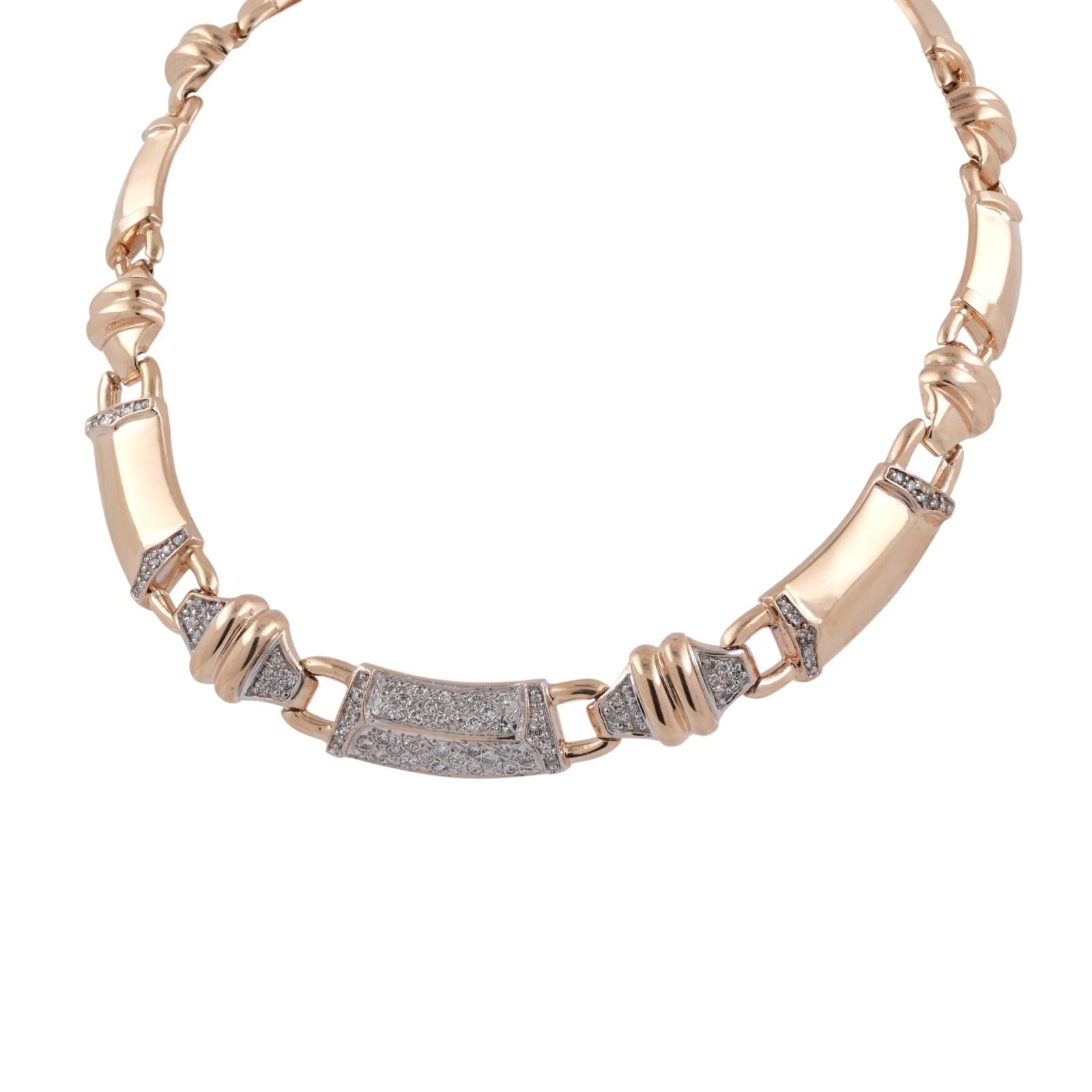Bar Link Diamond Choker Necklace 14K Gold 2.20 TW 17" Ladies Estate