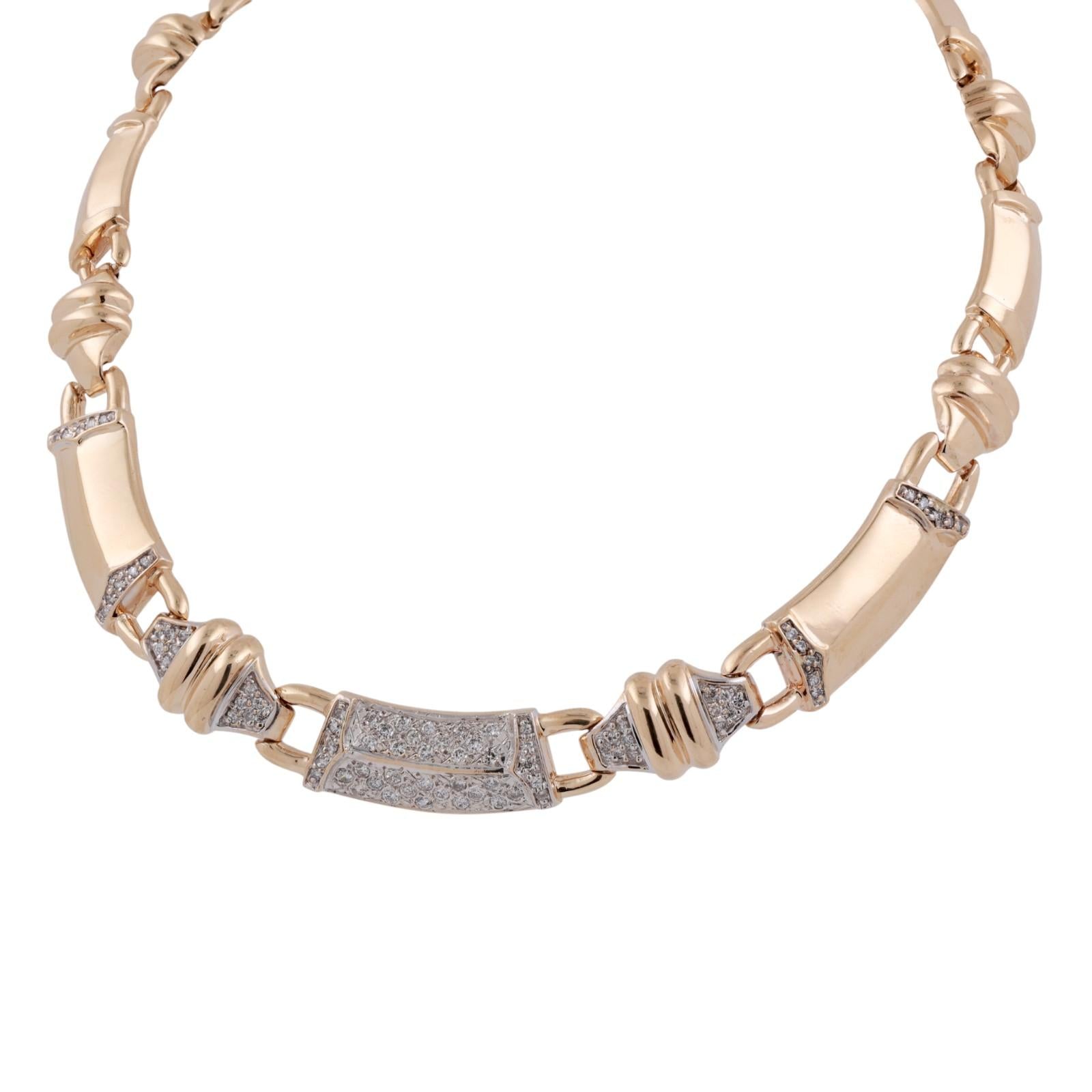 Bar Link Diamond Choker Necklace 14K Gold 2.20 TW 17" Ladies Estate