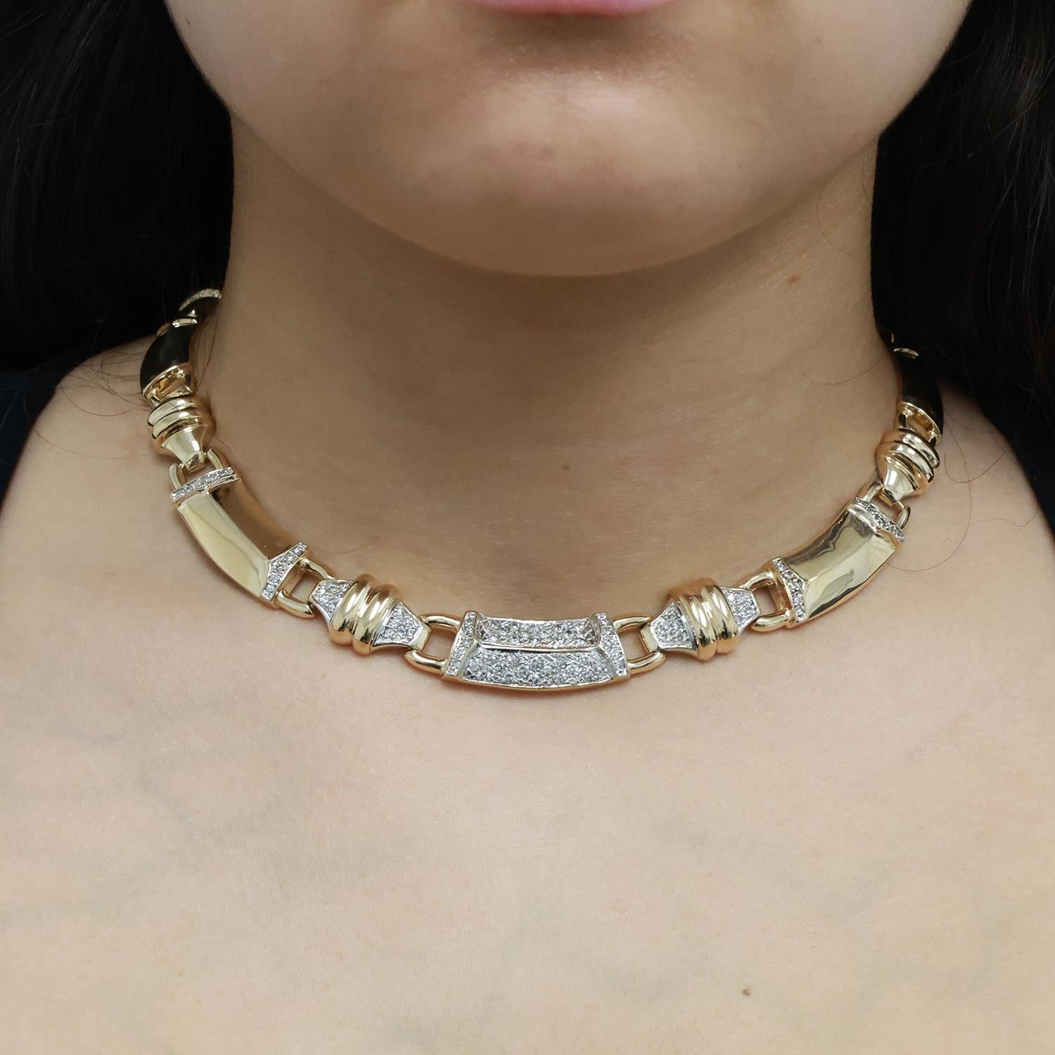 Bar Link Diamond Choker Necklace 14K Gold 2.20 TW 17" Ladies Estate