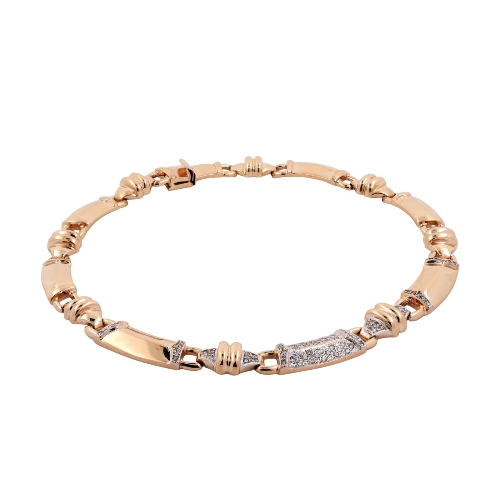 Bar Link Diamond Choker Necklace 14K Gold 2.20 TW 17" Ladies Estate