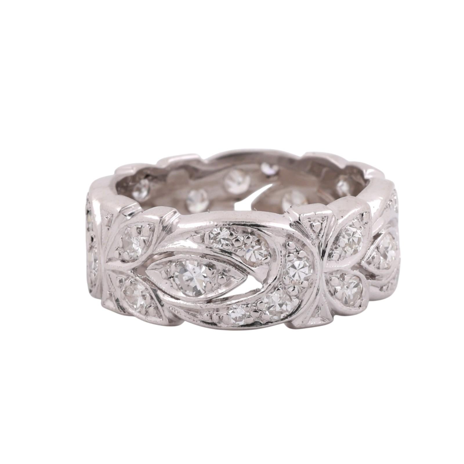 1.00 TW Diamond Filigree Wide Band Ring Platinum Size 7.5 Ladies Estate