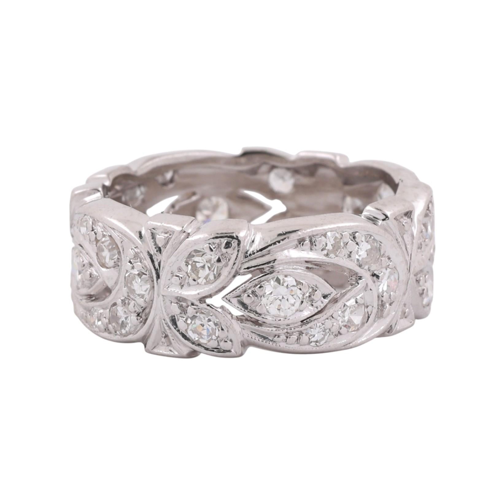 1.00 TW Diamond Filigree Wide Band Ring Platinum Size 7.5 Ladies Estate