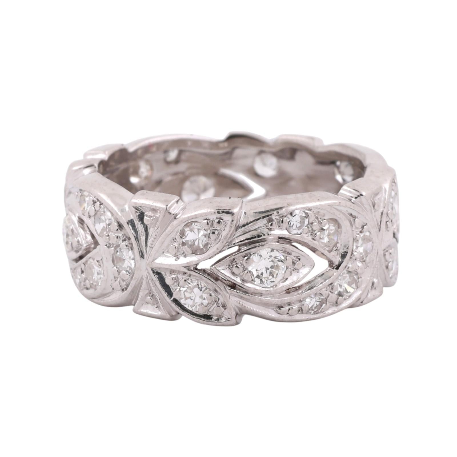 1.00 TW Diamond Filigree Wide Band Ring Platinum Size 7.5 Ladies Estate