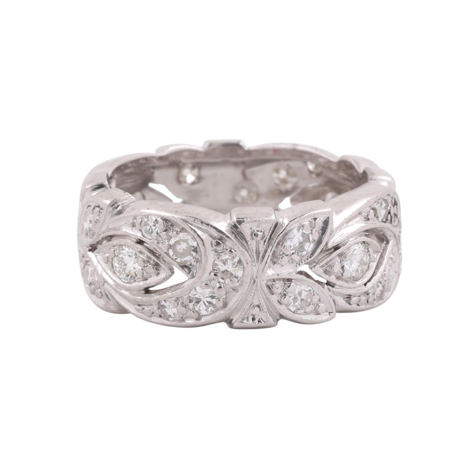 1.00 TW Diamond Filigree Wide Band Ring Platinum Size 7.5 Ladies Estate