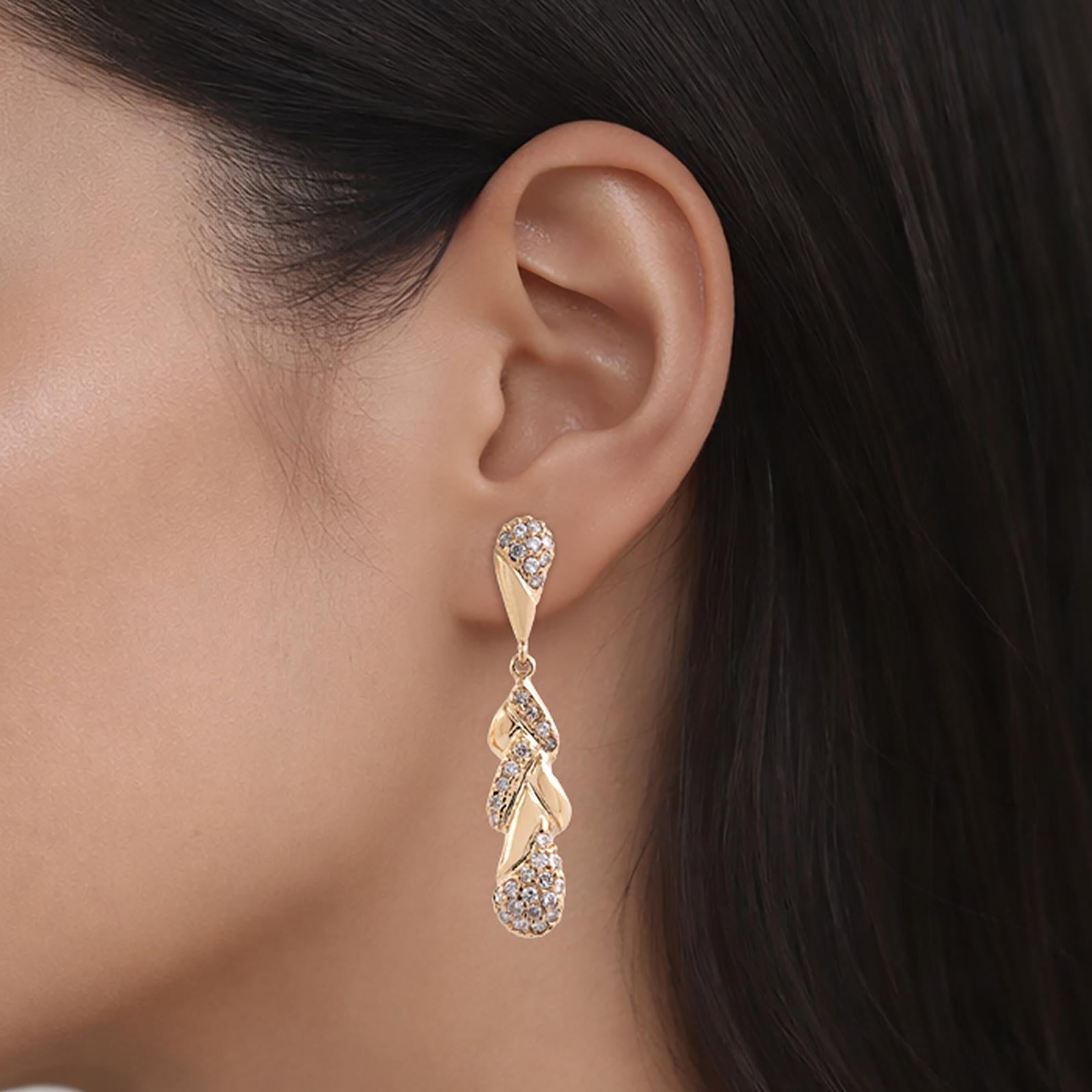 1.65 TW Diamond Drop Dangle Earrings 14K Yellow Gold Weaved 1.75" Ladies Estate