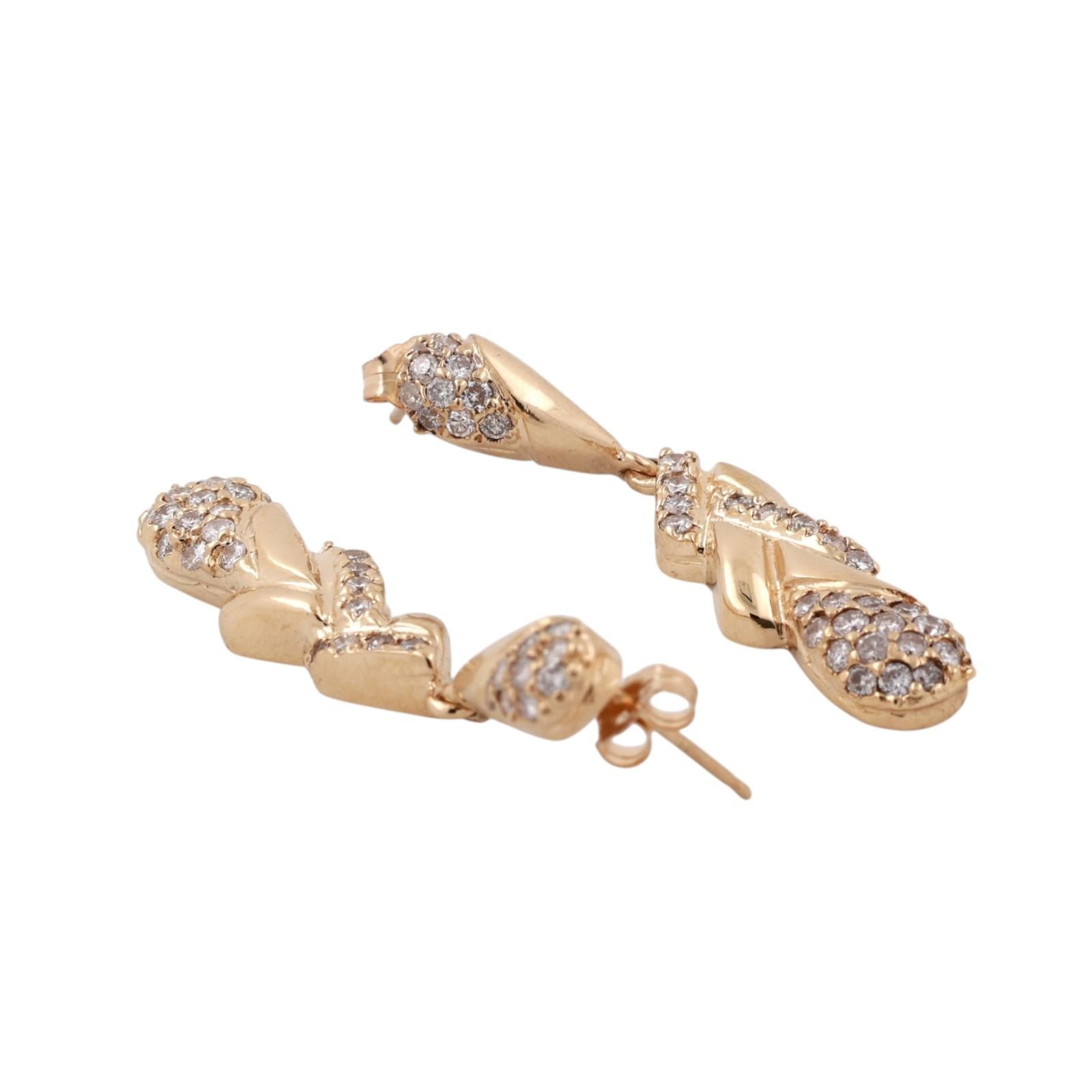 1.65 TW Diamond Drop Dangle Earrings 14K Yellow Gold Weaved 1.75" Ladies Estate