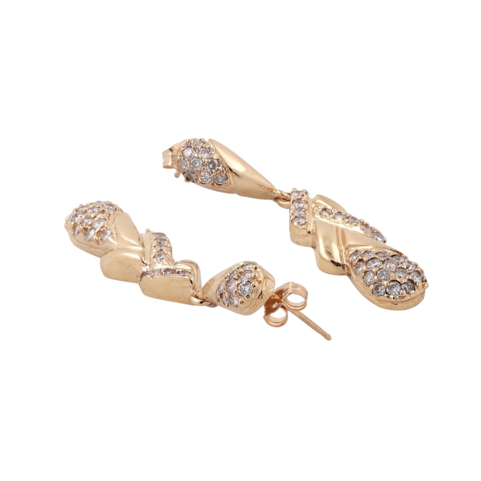 1.65 TW Diamond Drop Dangle Earrings 14K Yellow Gold Weaved 1.75" Ladies Estate