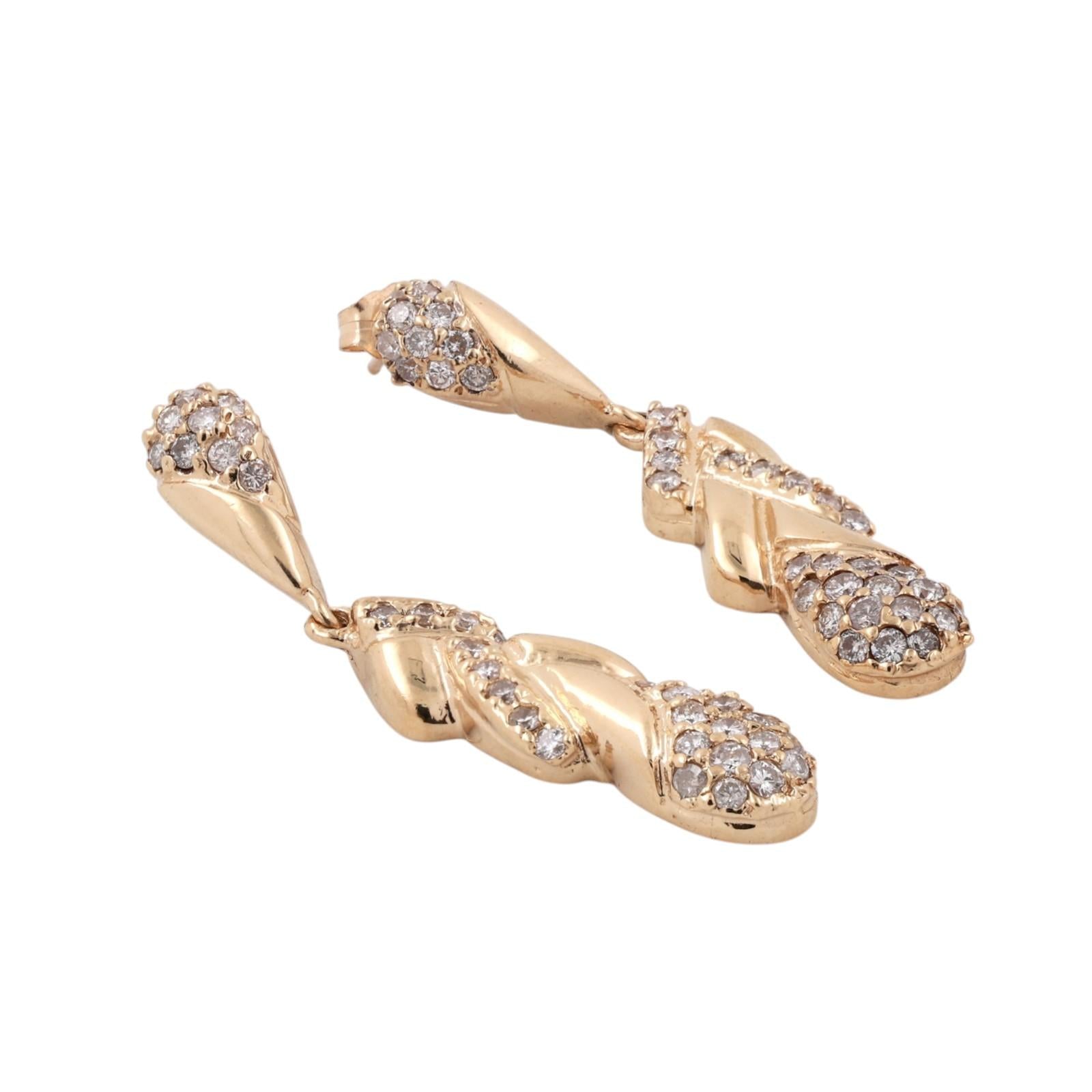 1.65 TW Diamond Drop Dangle Earrings 14K Yellow Gold Weaved 1.75" Ladies Estate