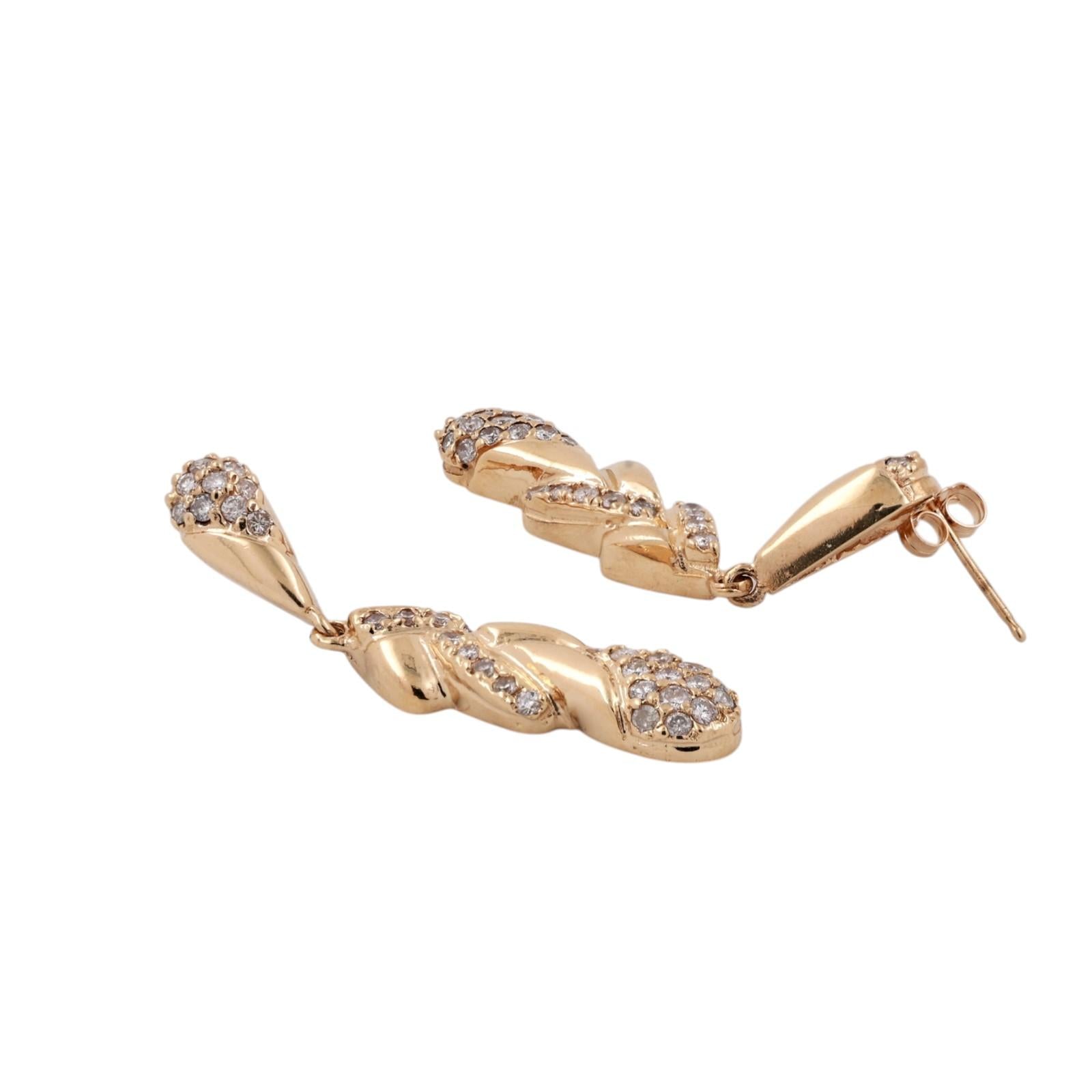 1.65 TW Diamond Drop Dangle Earrings 14K Yellow Gold Weaved 1.75" Ladies Estate