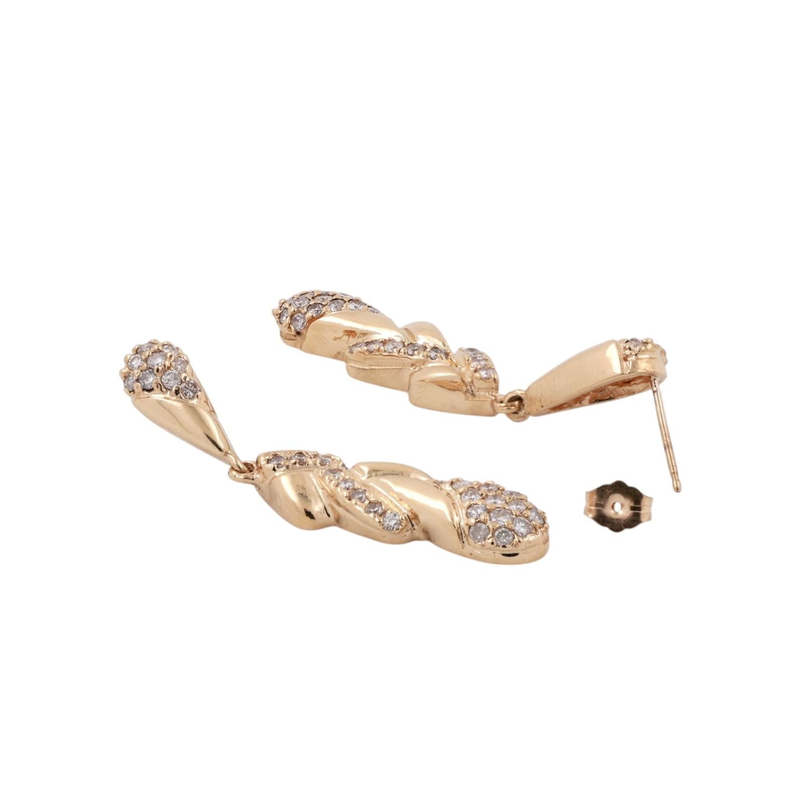 1.65 TW Diamond Drop Dangle Earrings 14K Yellow Gold Weaved 1.75" Ladies Estate