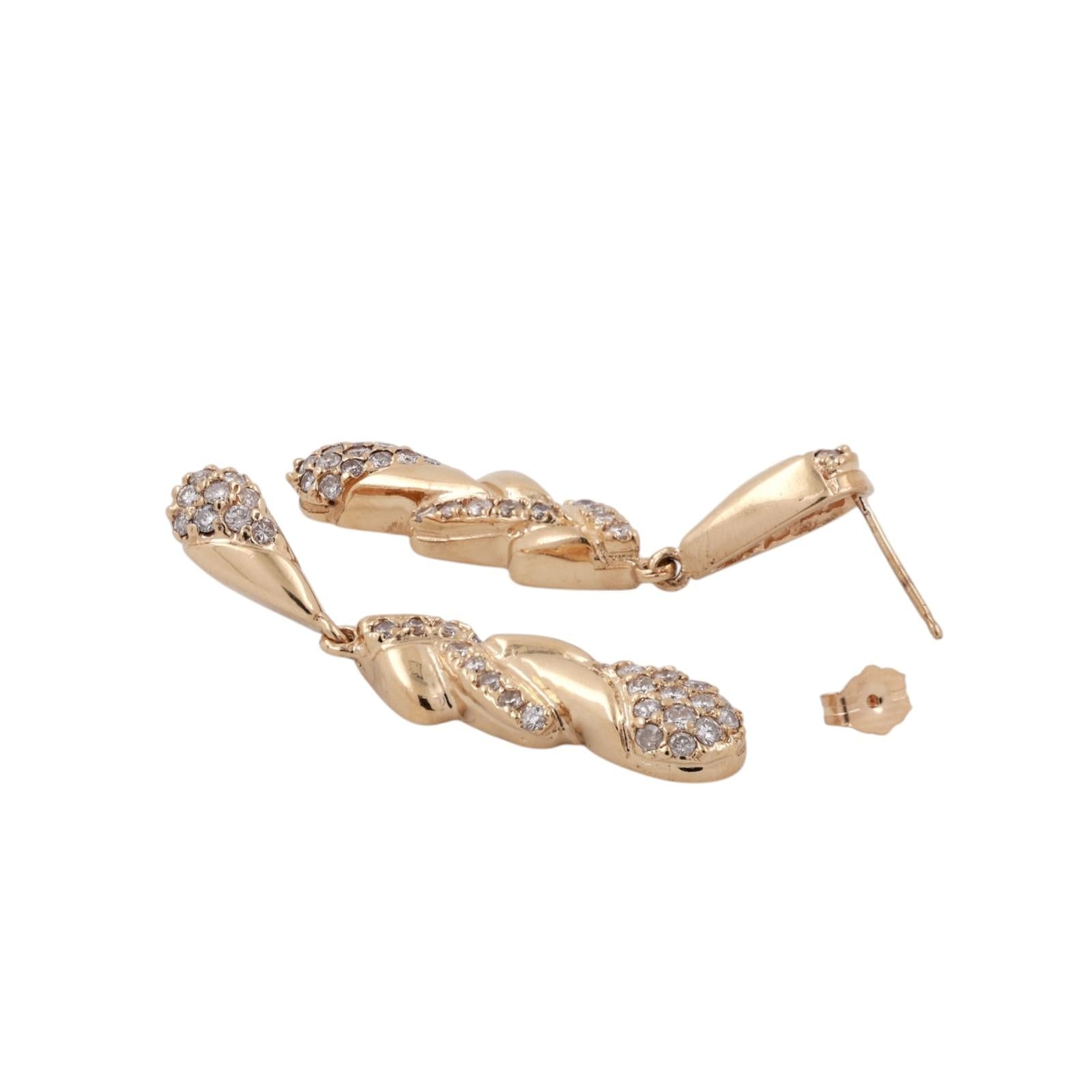 1.65 TW Diamond Drop Dangle Earrings 14K Yellow Gold Weaved 1.75" Ladies Estate