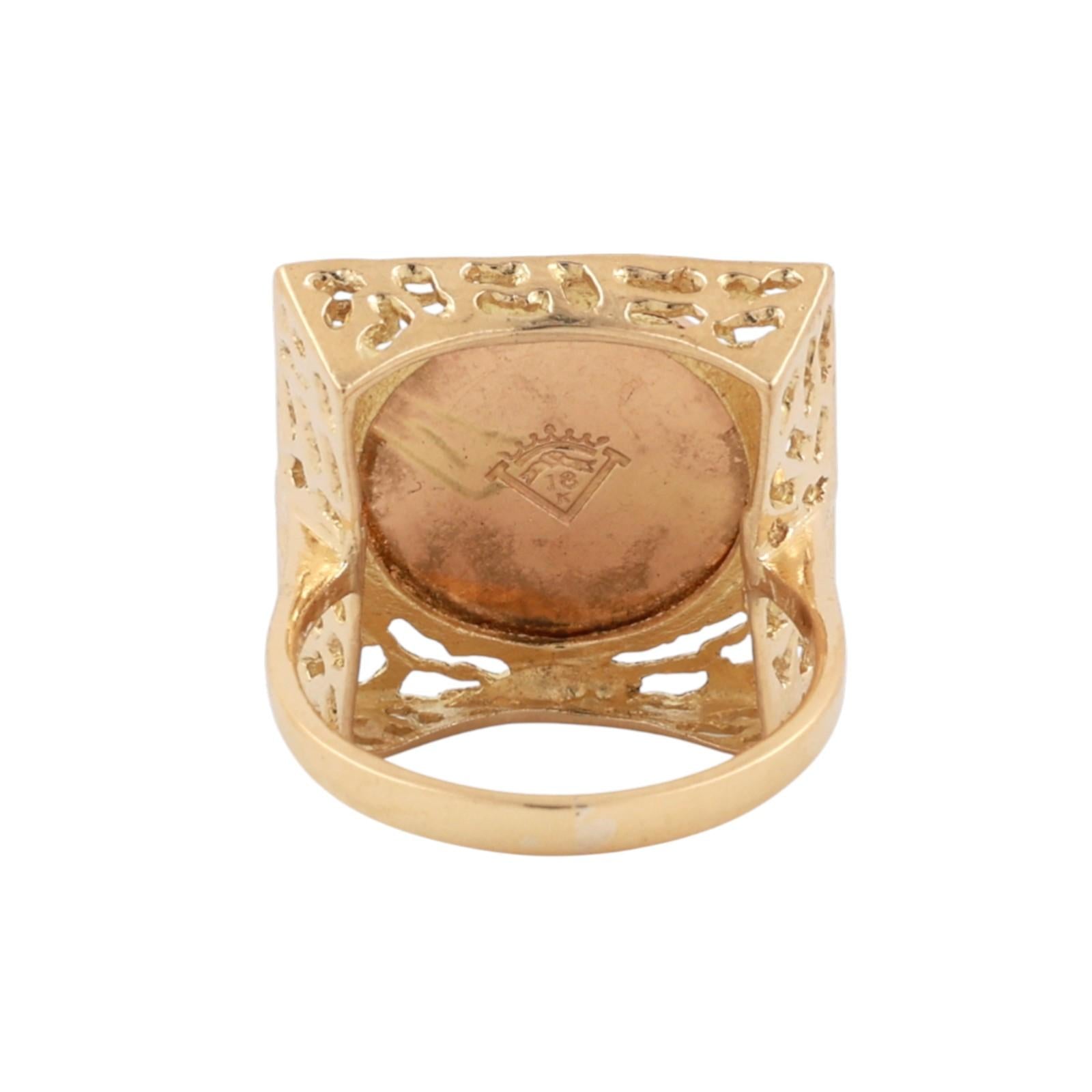 Enamel Indian Head Filigree Statement Ring 18K Yellow Gold Size 5.75 Unisex