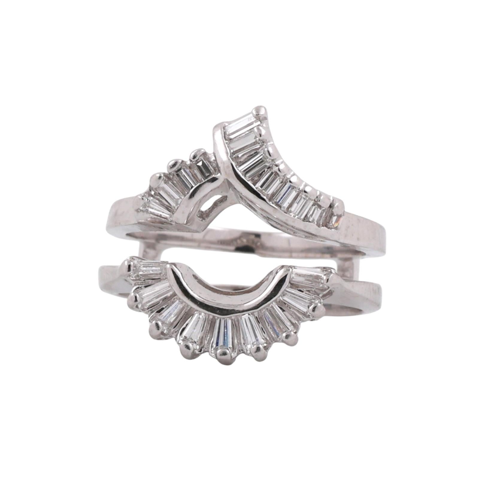 Vintage Diamond Jacket Ring White Gold 0.55 TW Baguette Accents Size 4.5 Estate