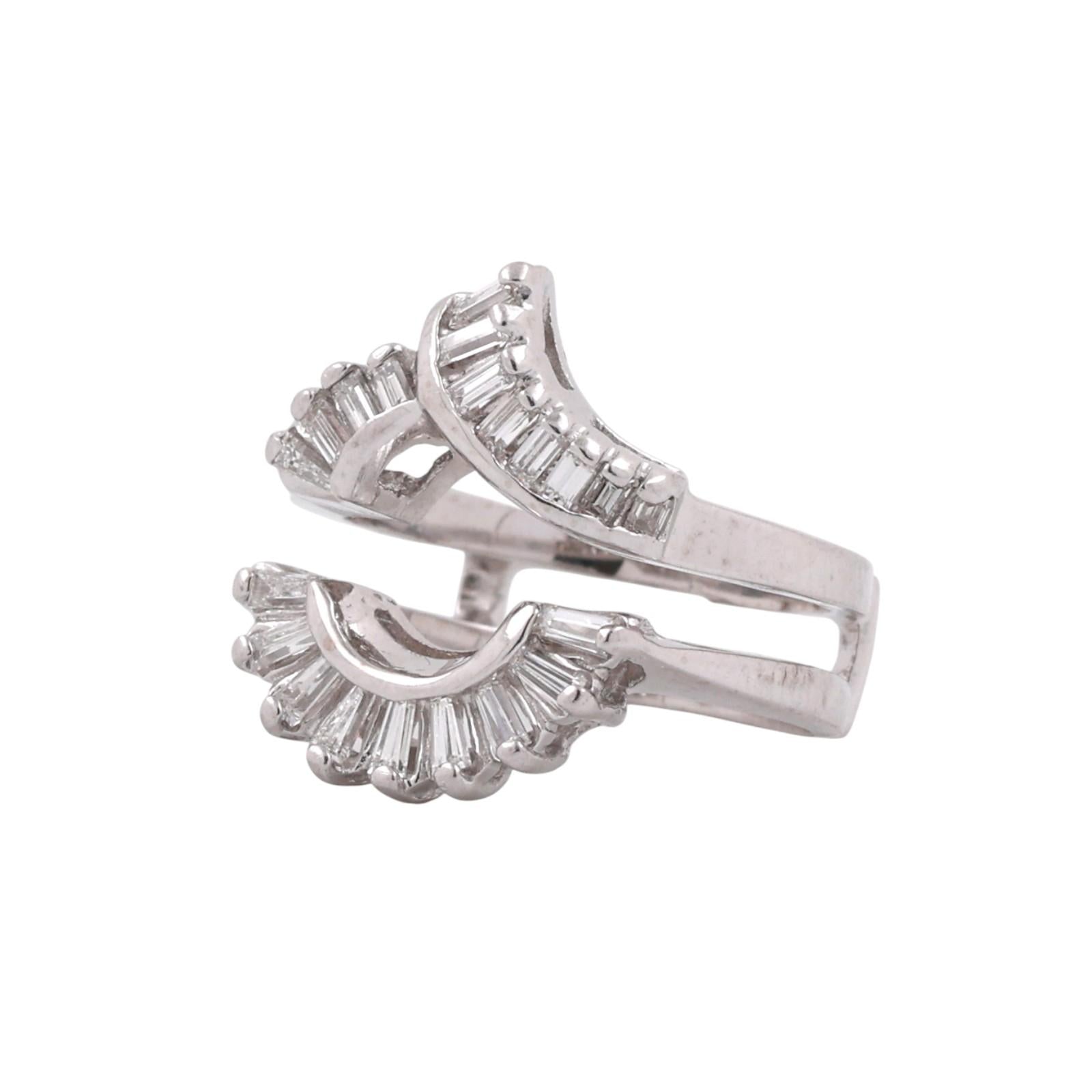 Vintage Diamond Jacket Ring White Gold 0.55 TW Baguette Accents Size 4.5 Estate