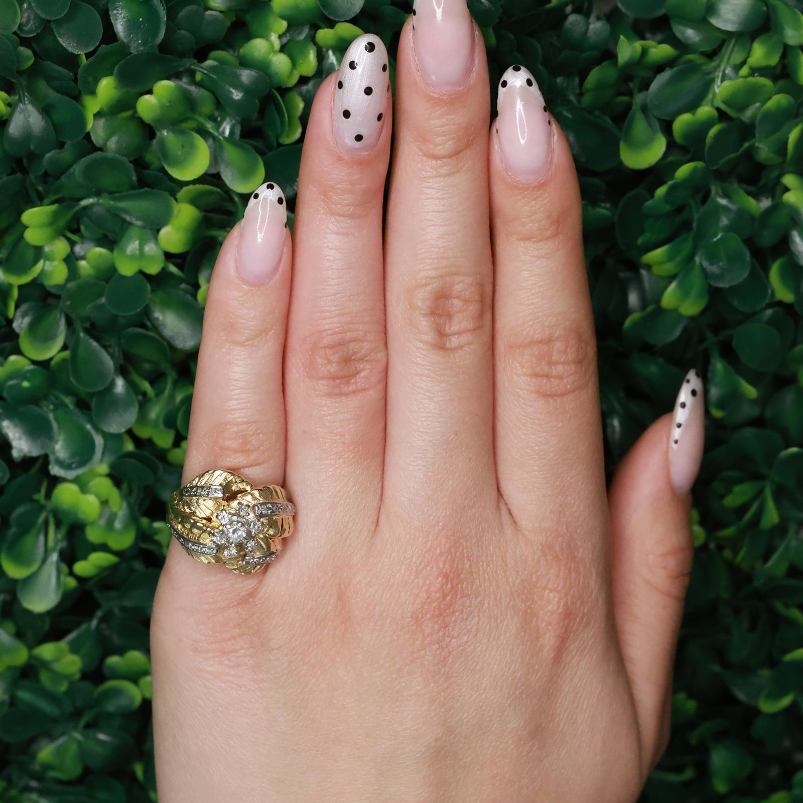 Vintage 0.50 TW Diamond Floral Statement Ring 14K Gold Size 3.75 Ladies Estate