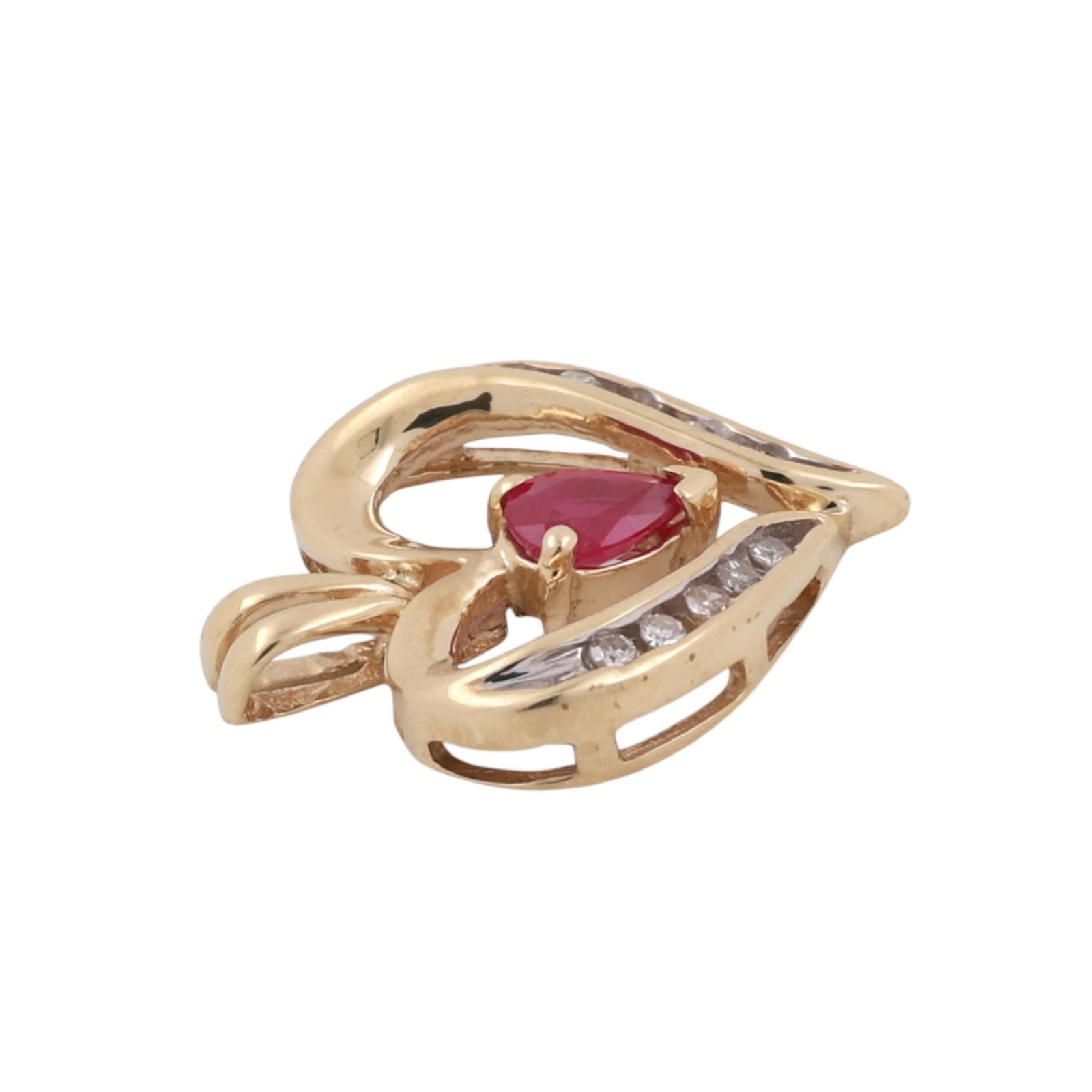 Ruby Diamond Open Heart Pendant Charm 10K Yellow Gold 0.35 CTW 0.78" Ladies
