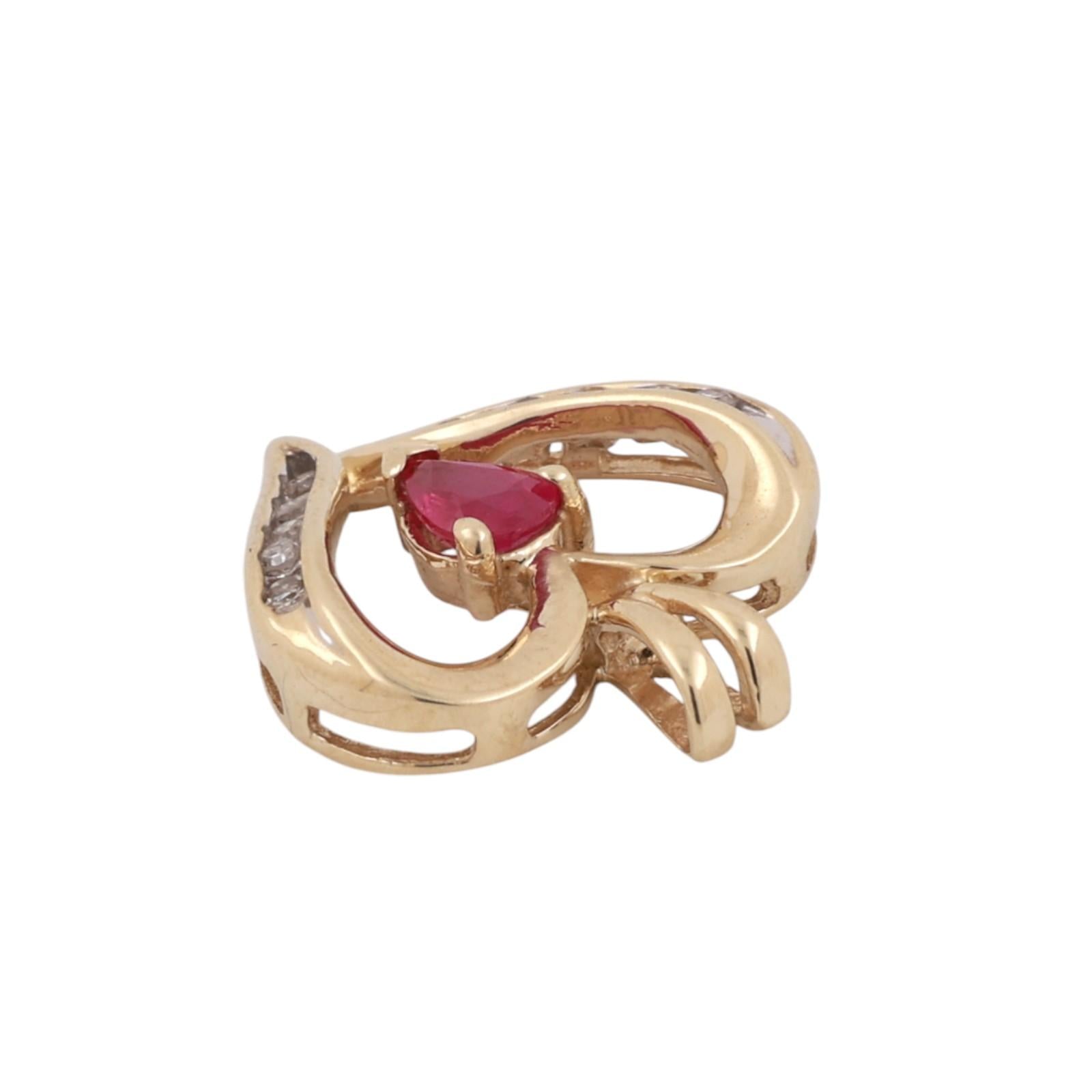 Ruby Diamond Open Heart Pendant Charm 10K Yellow Gold 0.35 CTW 0.78" Ladies