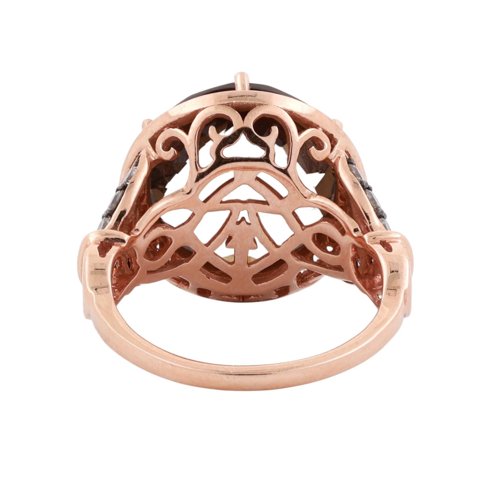 LeVian Smoky Quartz Chocolate Diamond Halo Ring 14K Rose Gold SZ 7 NEW WITH TAGS