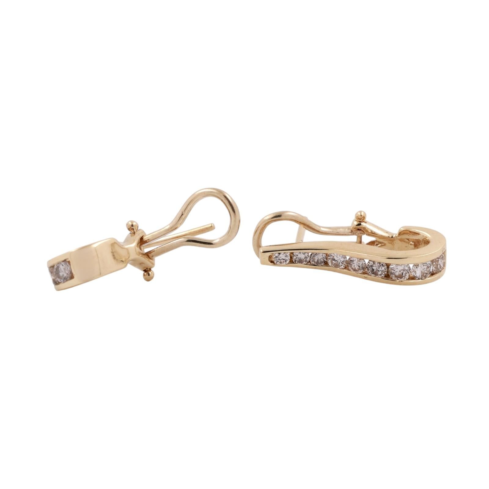 1.00ctw Diamond Hoop Earrings 14K Yellow Gold Channel Set Huggie Omega Back