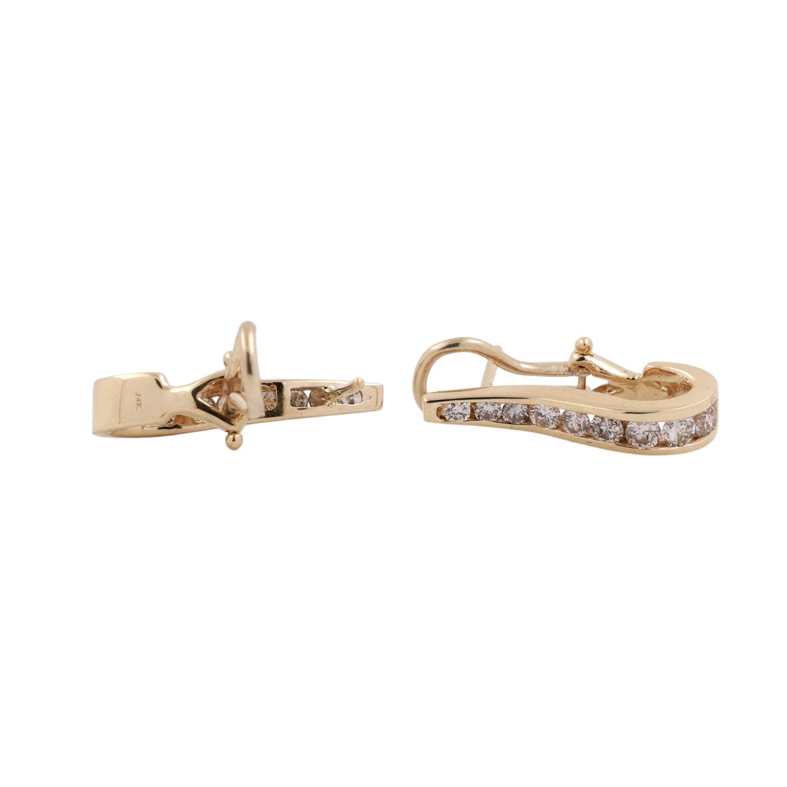1.00ctw Diamond Hoop Earrings 14K Yellow Gold Channel Set Huggie Omega Back