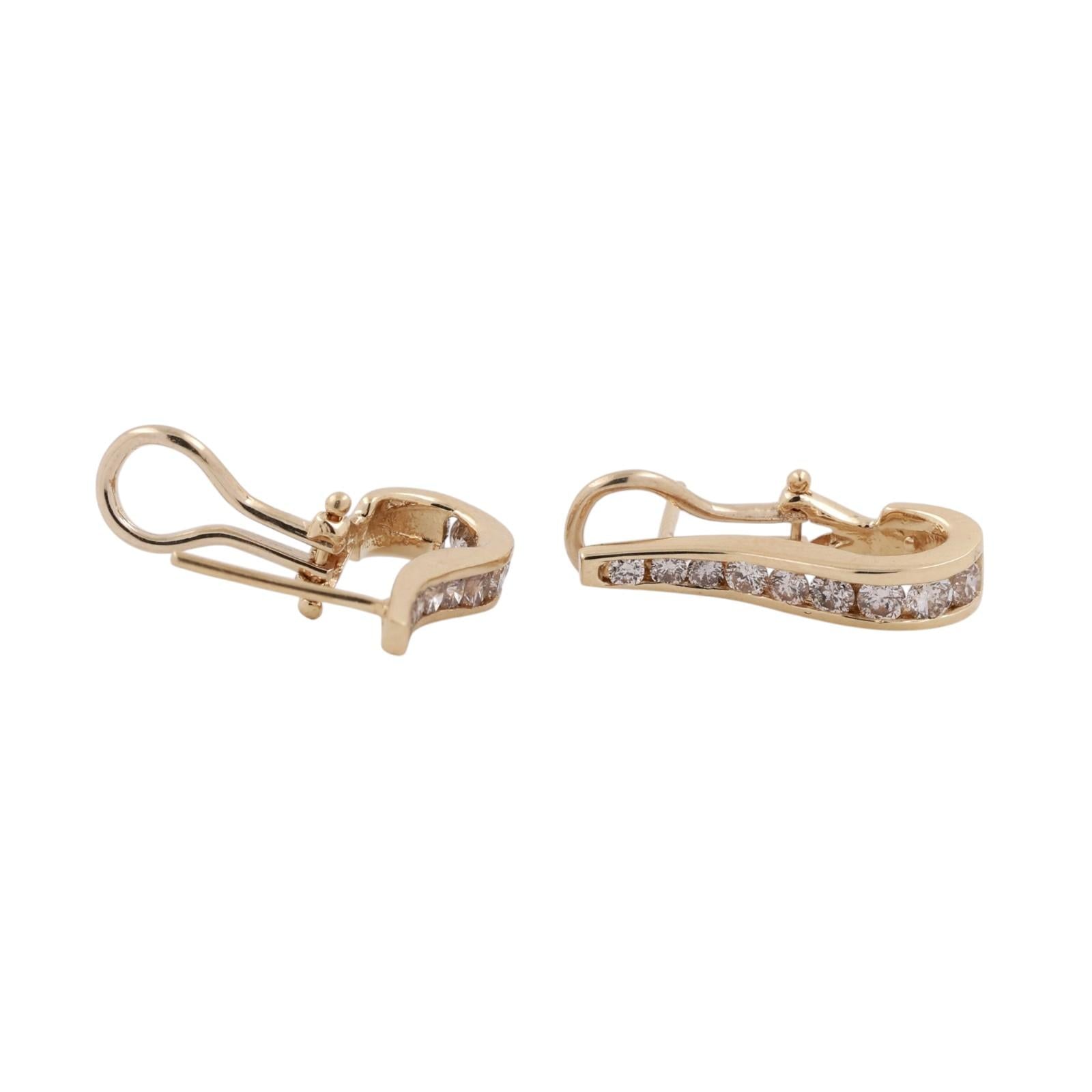 1.00ctw Diamond Hoop Earrings 14K Yellow Gold Channel Set Huggie Omega Back