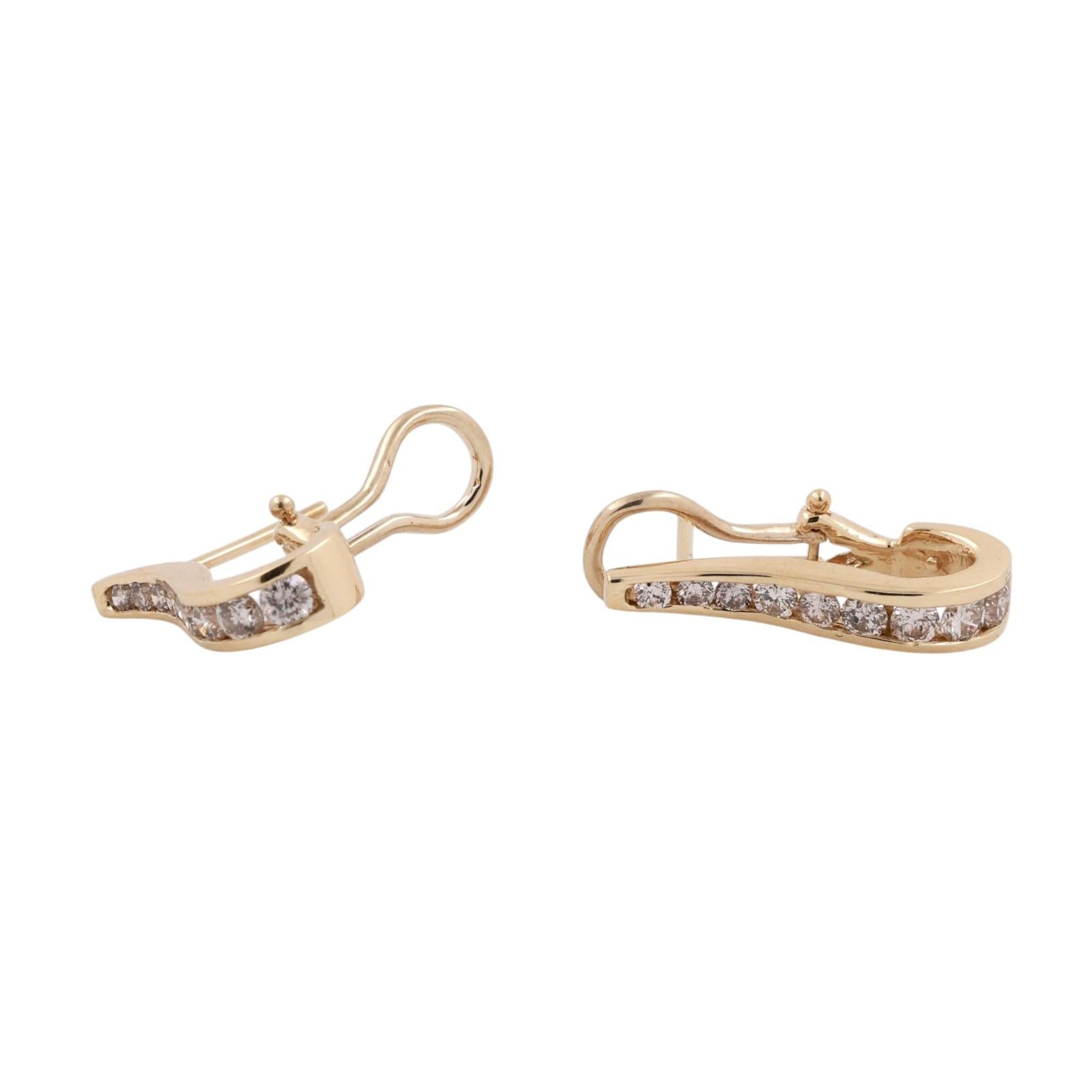 1.00ctw Diamond Hoop Earrings 14K Yellow Gold Channel Set Huggie Omega Back