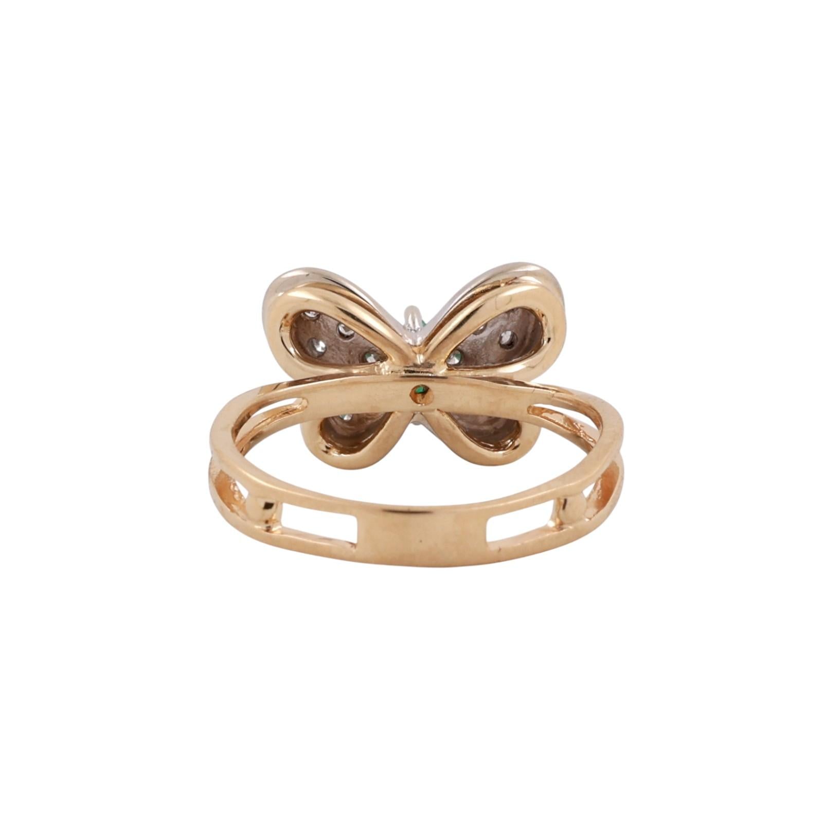 Diamond Emerald Butterfly Statement Ring 14K Gold  0.33 CTW Size 5.5 Ladies
