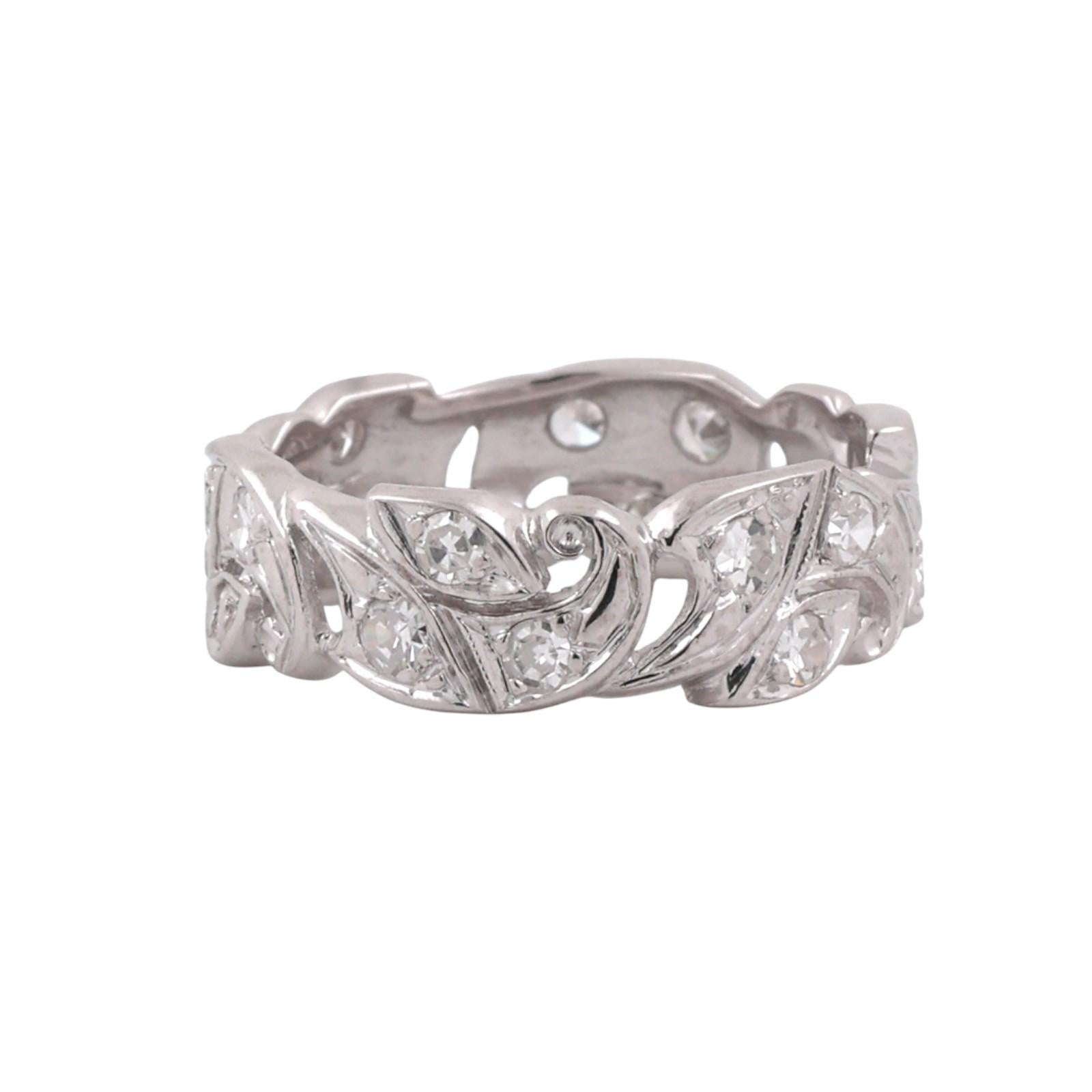 Diamond Full Eternity Floral Band Ring 14K White Gold 0.80 TW Size 7.25 Ladies