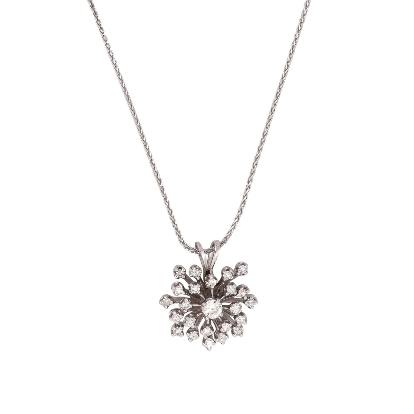 Diamond Starburst Pendant Spiga Chain Necklace 14K White Gold 0.75 TW 16"