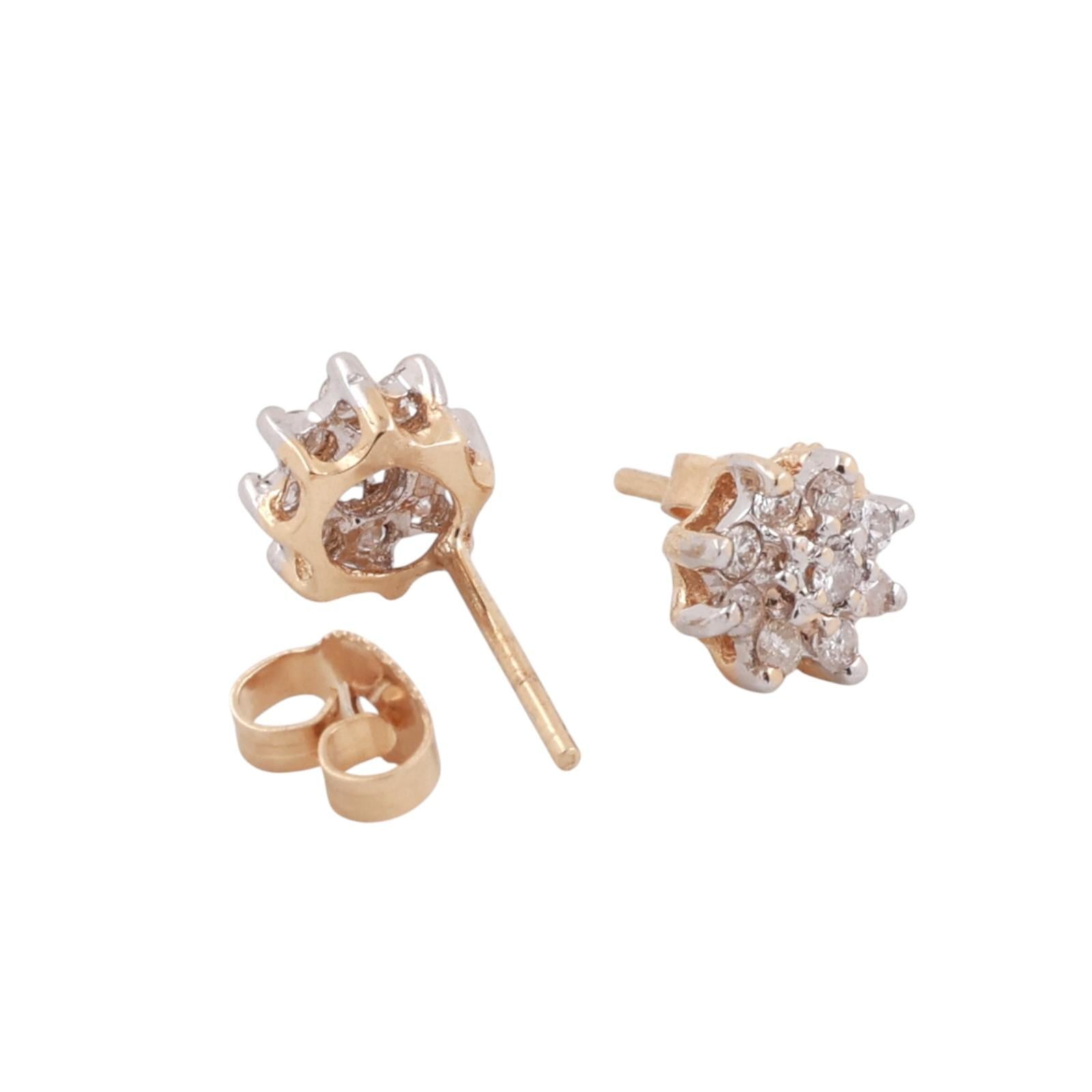 Cluster Diamond Floral Stud Earrings 14K Gold 0.25 TW 7 mm Ladies Girls
